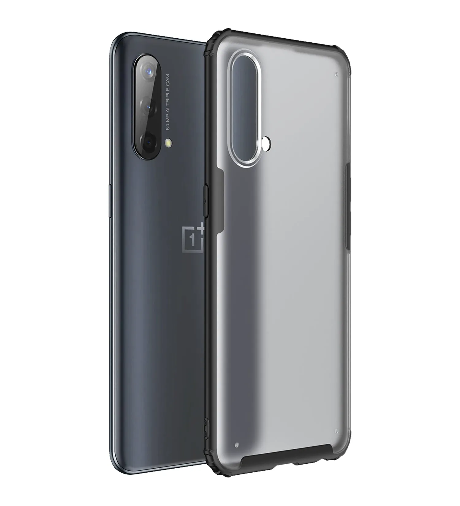 Rugged Frosted Semi Transparent PC Shock Proof Slim Back Cover for OnePlus Nord CE 5G, 6.43 inch, Black