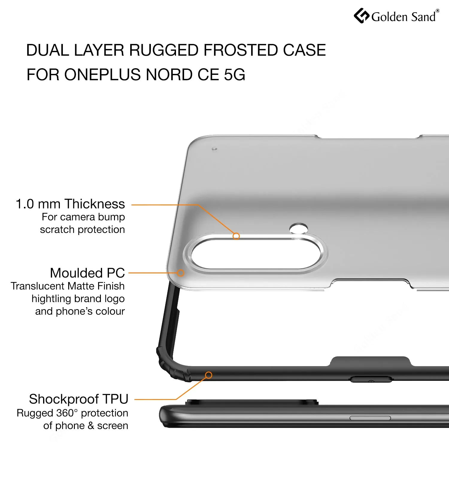 Rugged Frosted Semi Transparent PC Shock Proof Slim Back Cover for OnePlus Nord CE 5G, 6.43 inch, Black