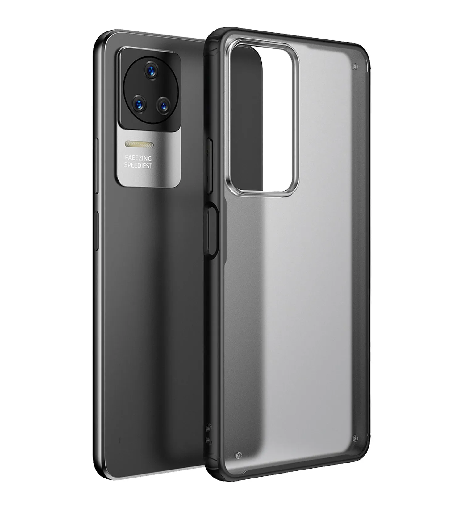 Rugged Frosted Semi Transparent PC Shock Proof Slim Back Cover for POCO F4 5G, 6.67 inch, Black