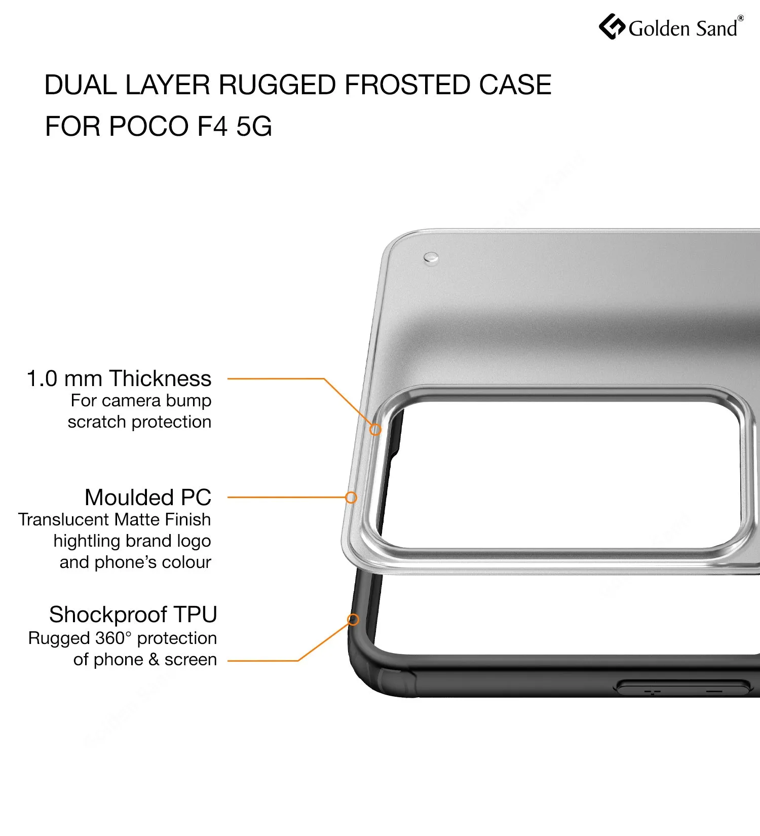 Rugged Frosted Semi Transparent PC Shock Proof Slim Back Cover for POCO F4 5G, 6.67 inch, Black
