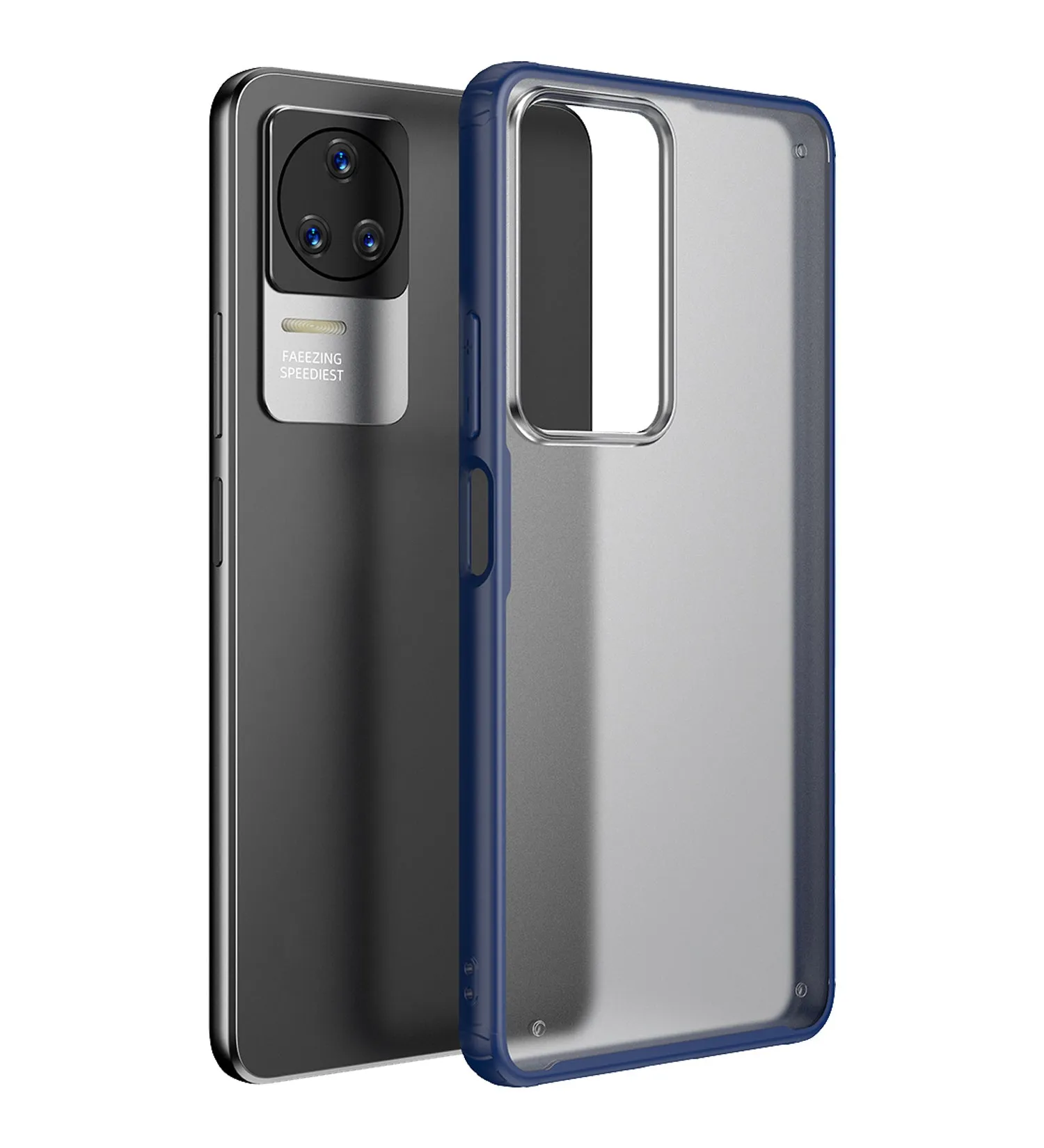 Rugged Frosted Semi Transparent PC Shock Proof Slim Back Cover for POCO F4 5G, 6.67 inch, Blue
