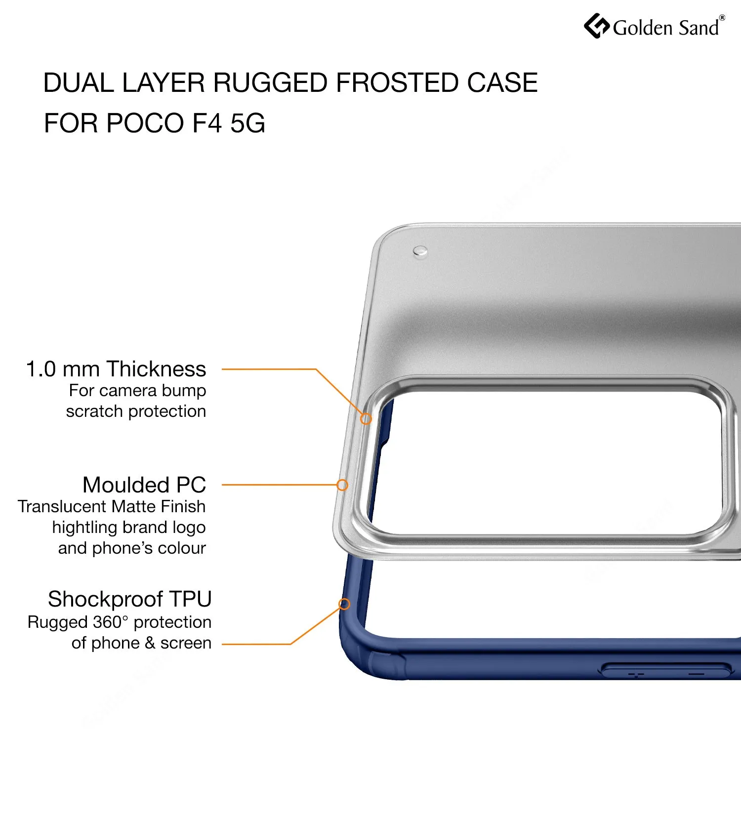 Rugged Frosted Semi Transparent PC Shock Proof Slim Back Cover for POCO F4 5G, 6.67 inch, Blue