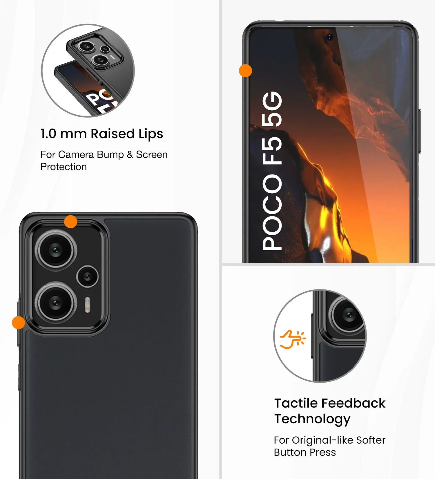 Rugged Frosted Semi Transparent PC Shock Proof Slim Back Cover for POCO F5 5G, 6.67 inch, Black