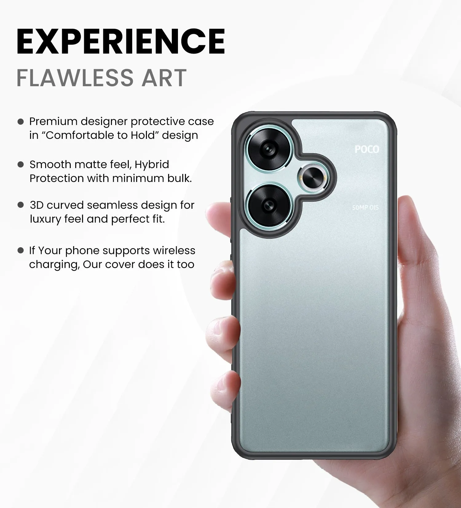 Rugged Frosted Semi Transparent PC Shock Proof Slim Back Cover for POCO F6 5G, 6.67 inch, Black