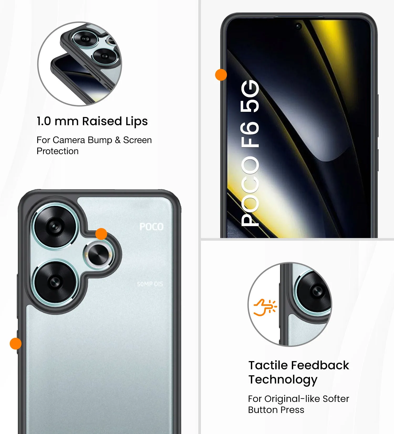 Rugged Frosted Semi Transparent PC Shock Proof Slim Back Cover for POCO F6 5G, 6.67 inch, Black