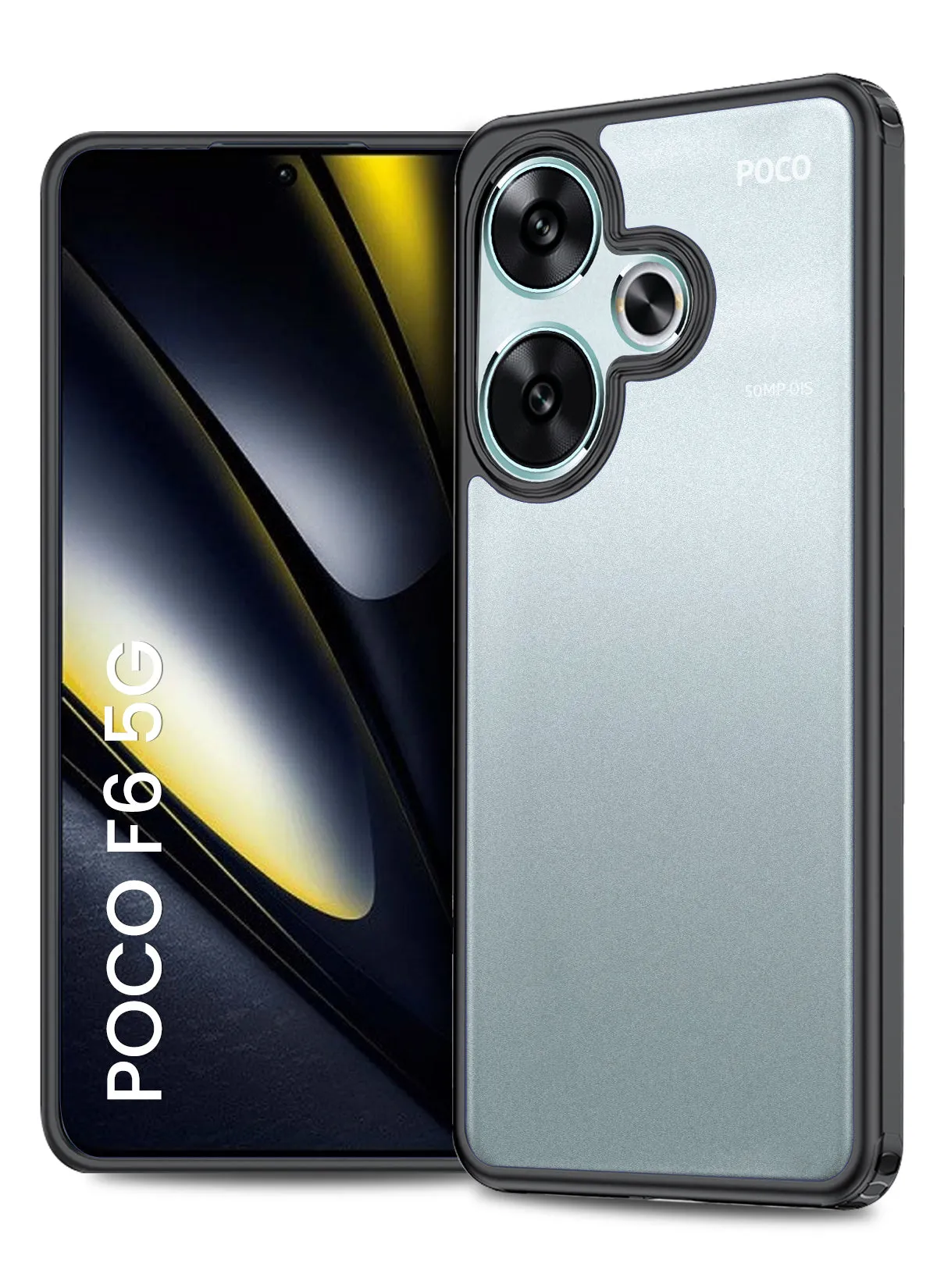 Rugged Frosted Semi Transparent PC Shock Proof Slim Back Cover for POCO F6 5G, 6.67 inch, Black