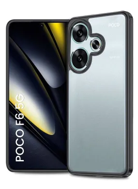 Rugged Frosted Semi Transparent PC Shock Proof Slim Back Cover for POCO F6 5G, 6.67 inch, Black