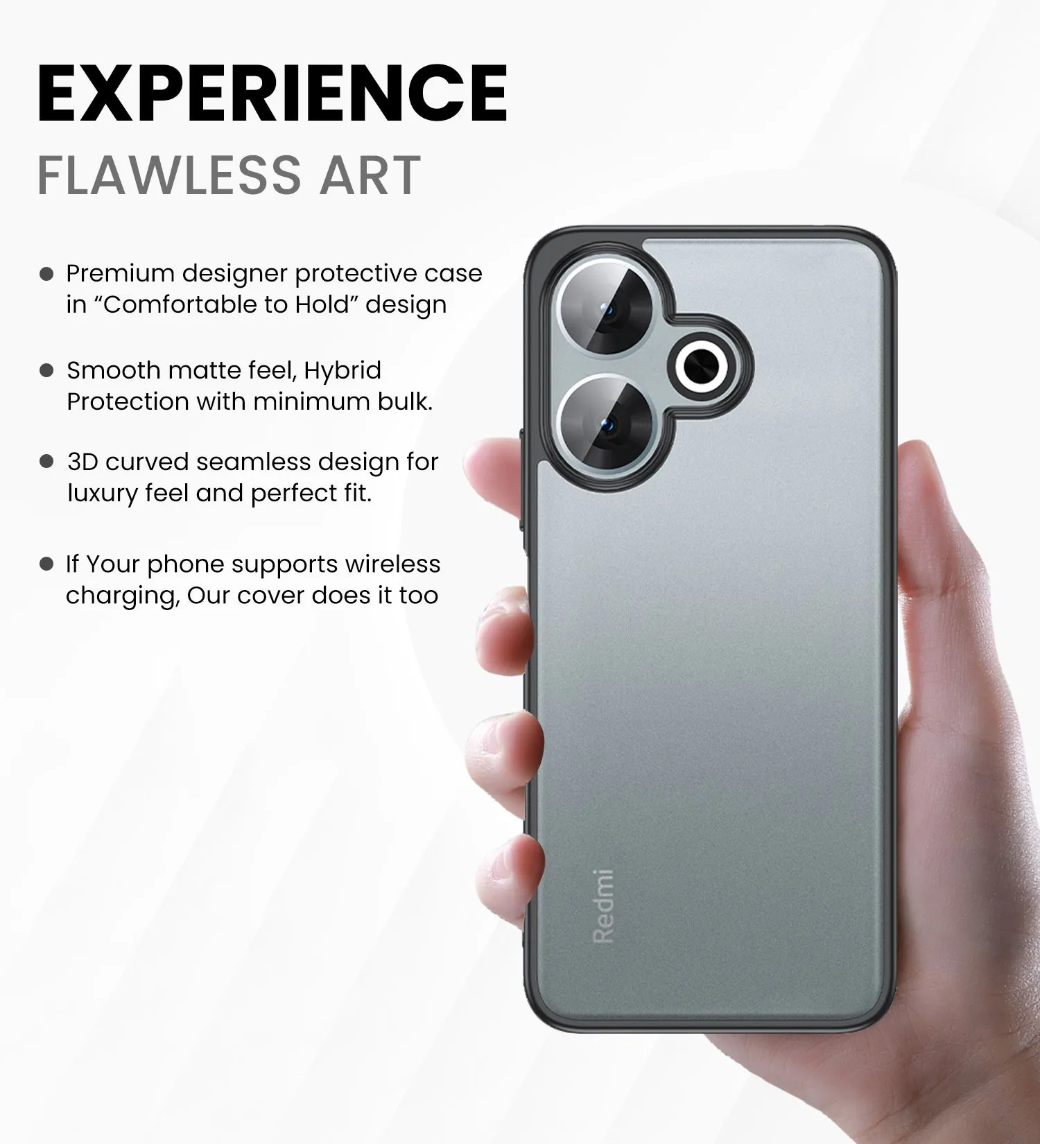 Rugged Frosted Semi Transparent PC Shock Proof Slim Back Cover for Poco M6 Plus 5G, Redmi 13 5G, 6.79 inch, Black