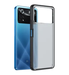 Rugged Frosted Semi Transparent PC Shock Proof Slim Back Cover for POCO X4 Pro 5G, 6.67 inch, Black