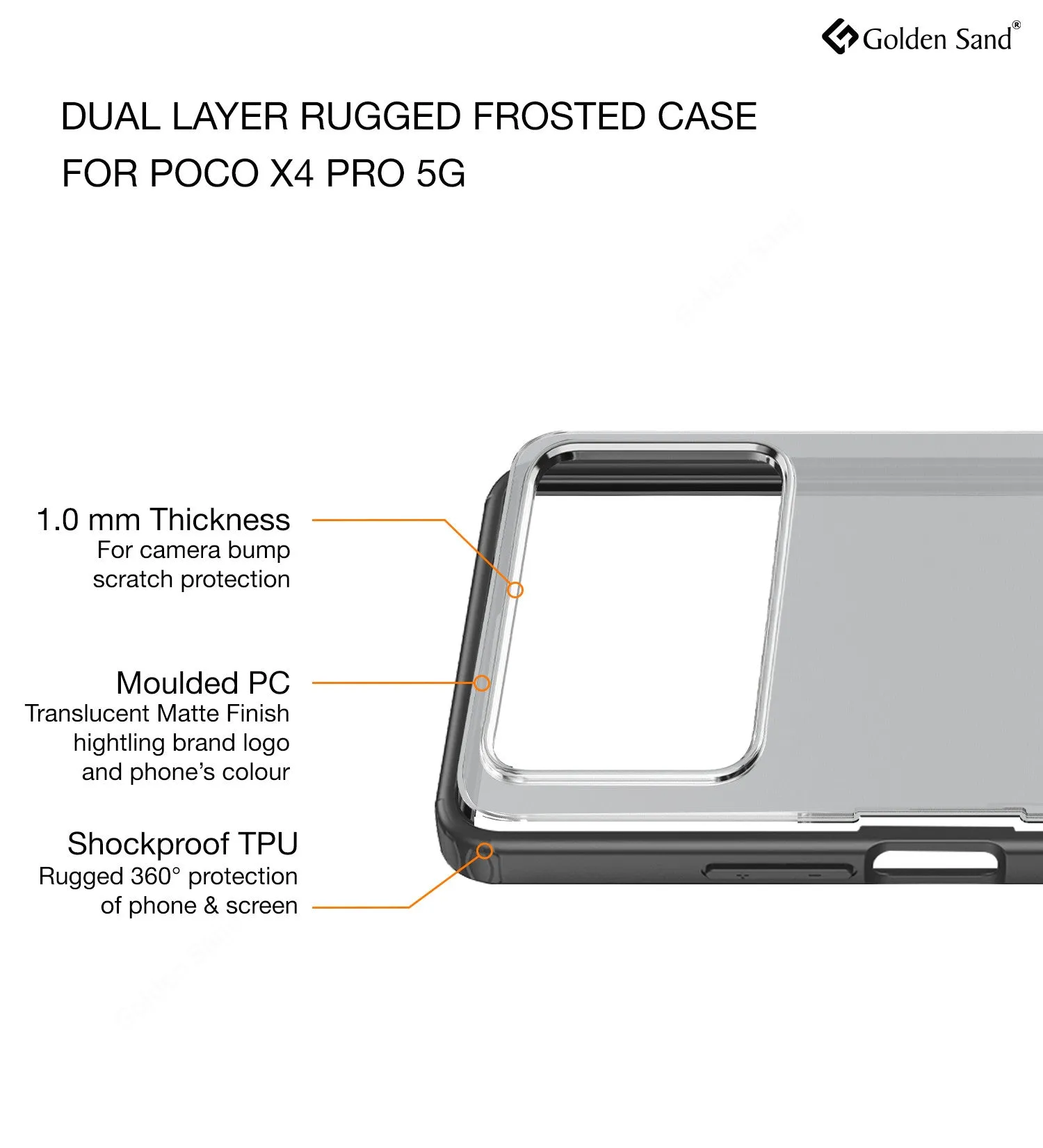 Rugged Frosted Semi Transparent PC Shock Proof Slim Back Cover for POCO X4 Pro 5G, 6.67 inch, Black