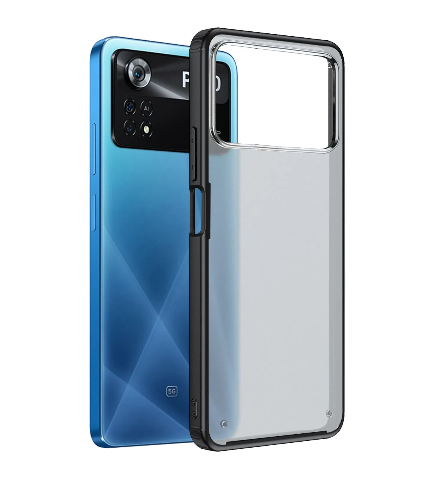 Rugged Frosted Semi Transparent PC Shock Proof Slim Back Cover for POCO X4 Pro 5G, 6.67 inch, Black