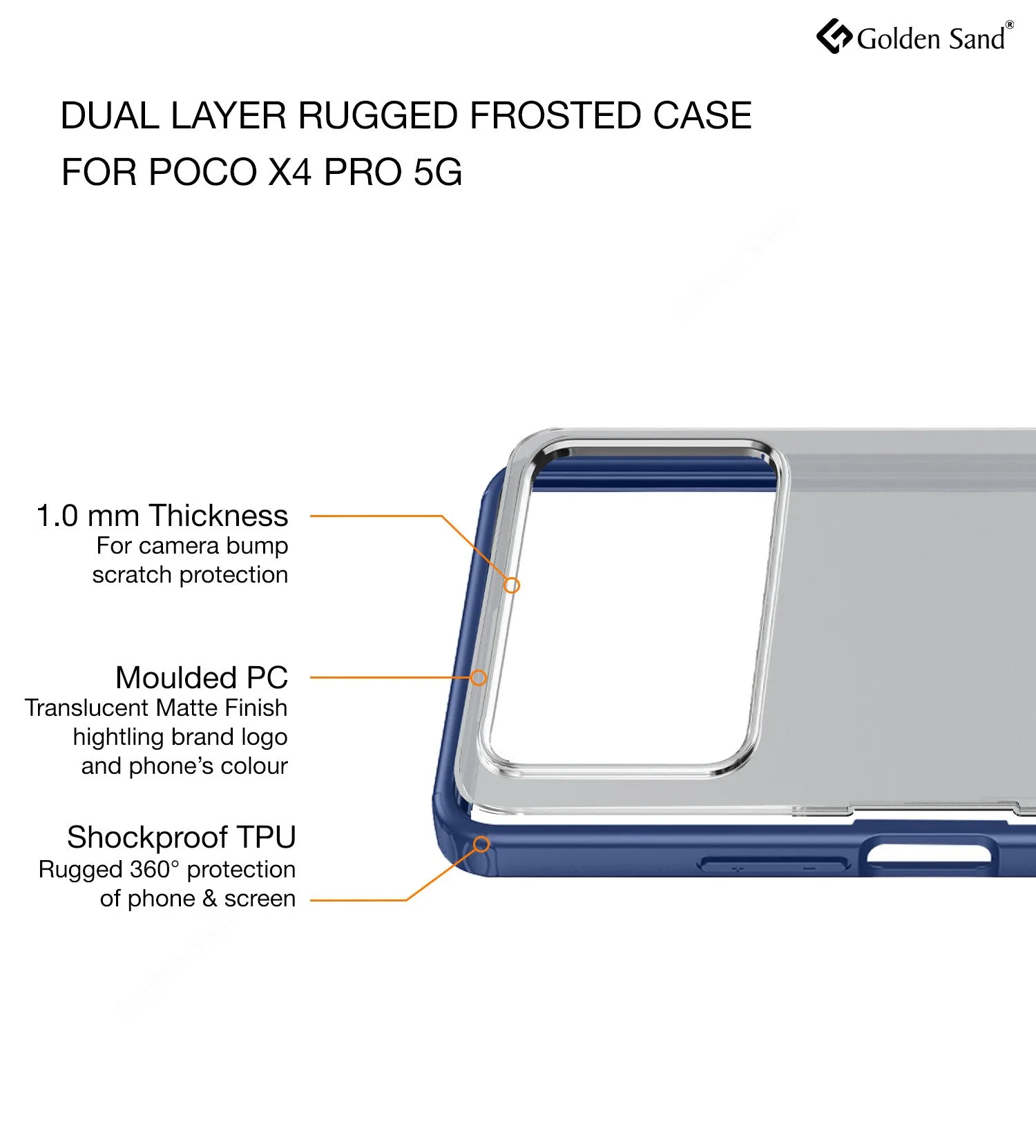 Rugged Frosted Semi Transparent PC Shock Proof Slim Back Cover for POCO X4 Pro 5G, 6.67 inch, Blue