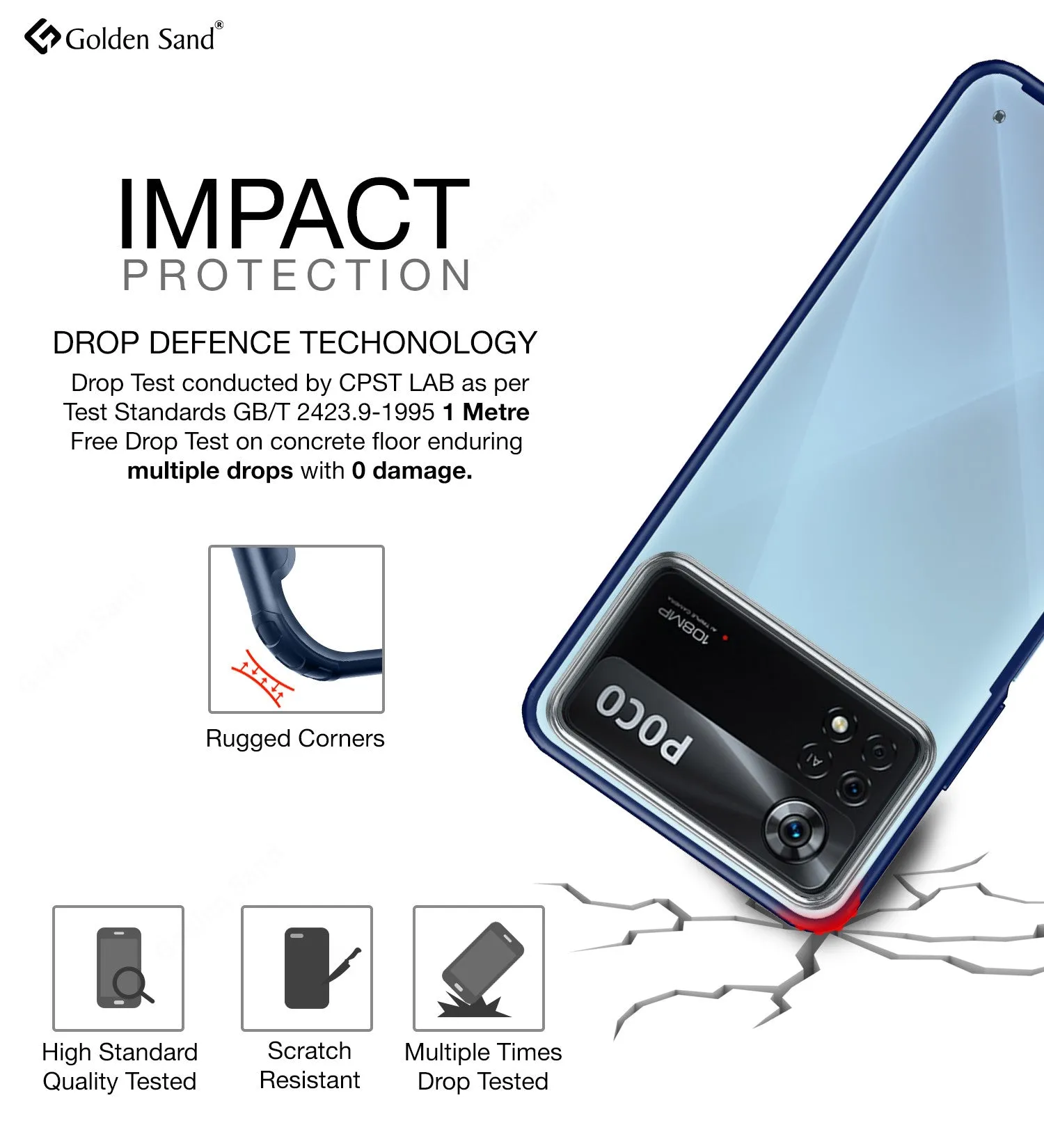 Rugged Frosted Semi Transparent PC Shock Proof Slim Back Cover for POCO X4 Pro 5G, 6.67 inch, Blue