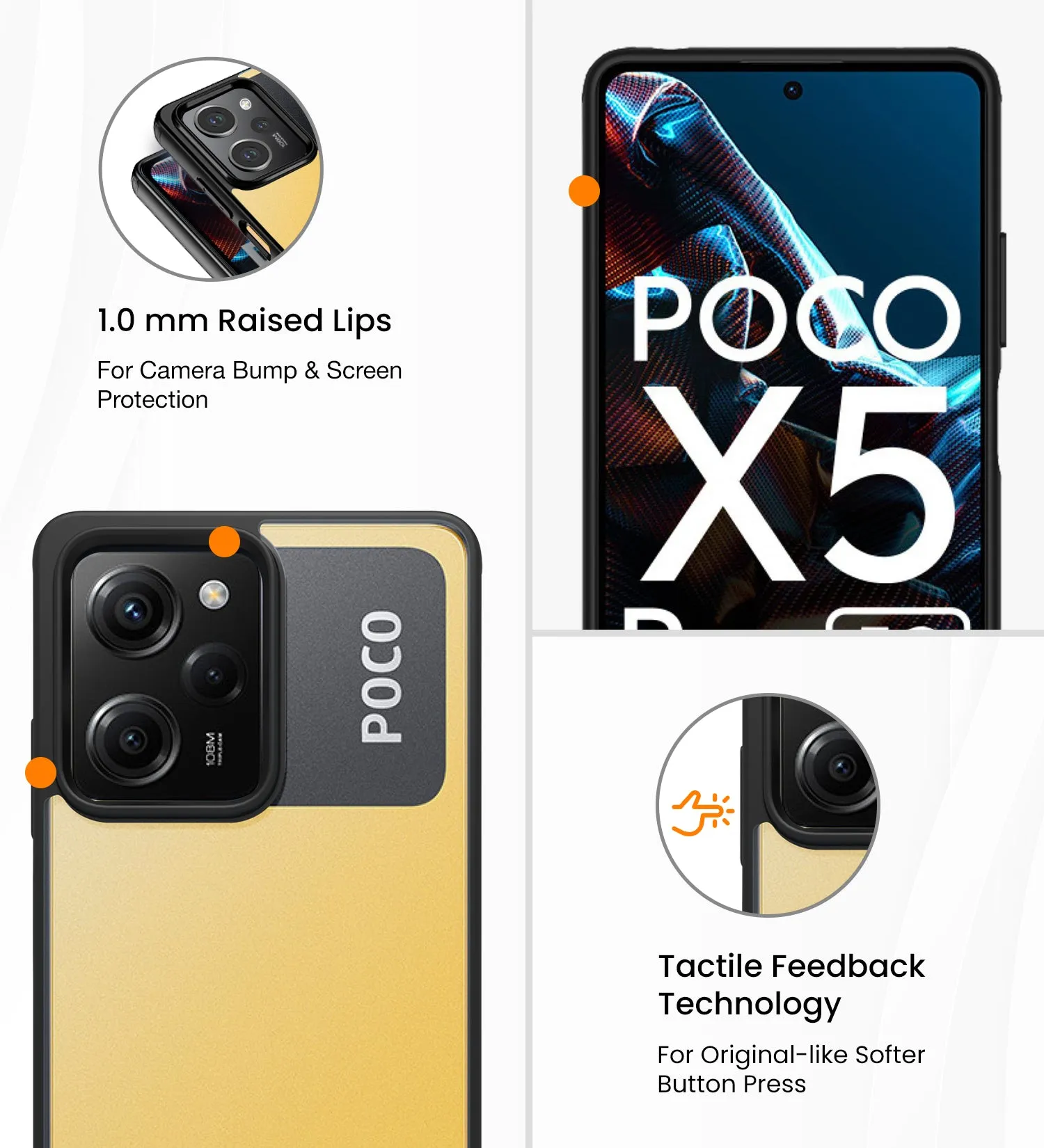 Rugged Frosted Semi Transparent PC Shock Proof Slim Back Cover for POCO X5 Pro 5G, 6.67 inch, Black