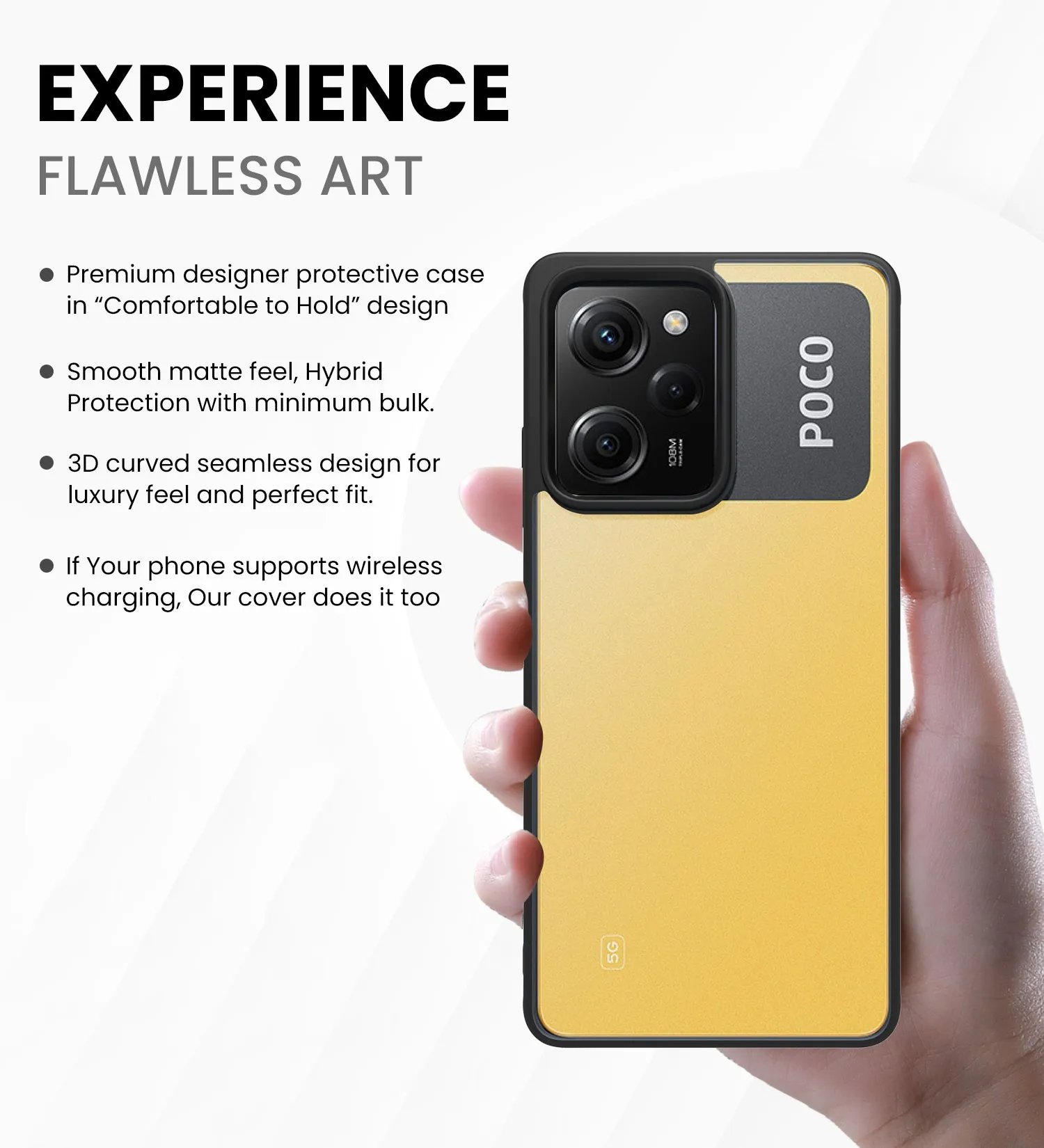 Rugged Frosted Semi Transparent PC Shock Proof Slim Back Cover for POCO X5 Pro 5G, 6.67 inch, Black