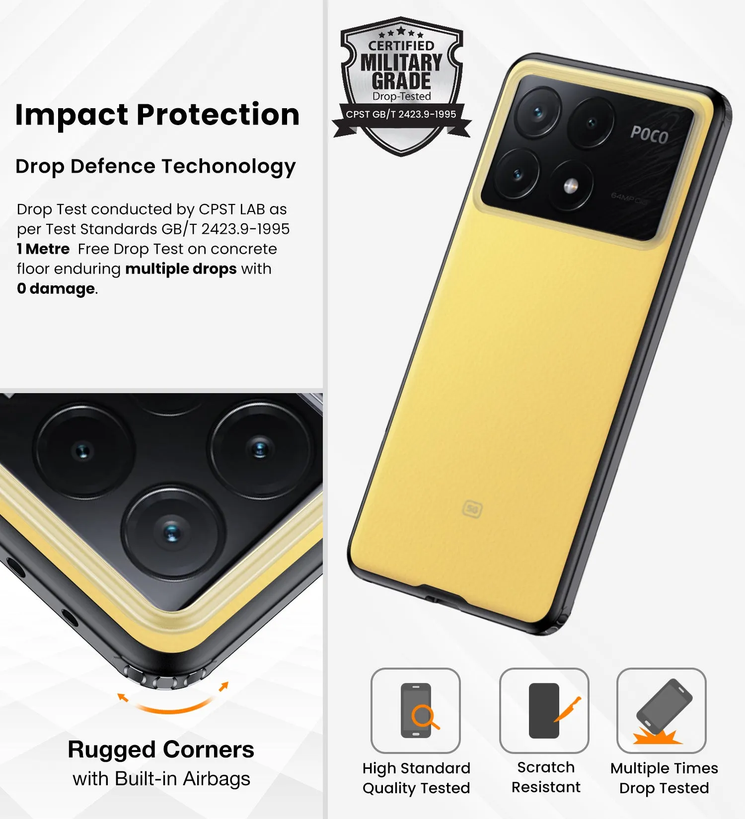 Rugged Frosted Semi Transparent PC Shock Proof Slim Back Cover for Poco X6 Pro 5G, 6.67 inch, Black