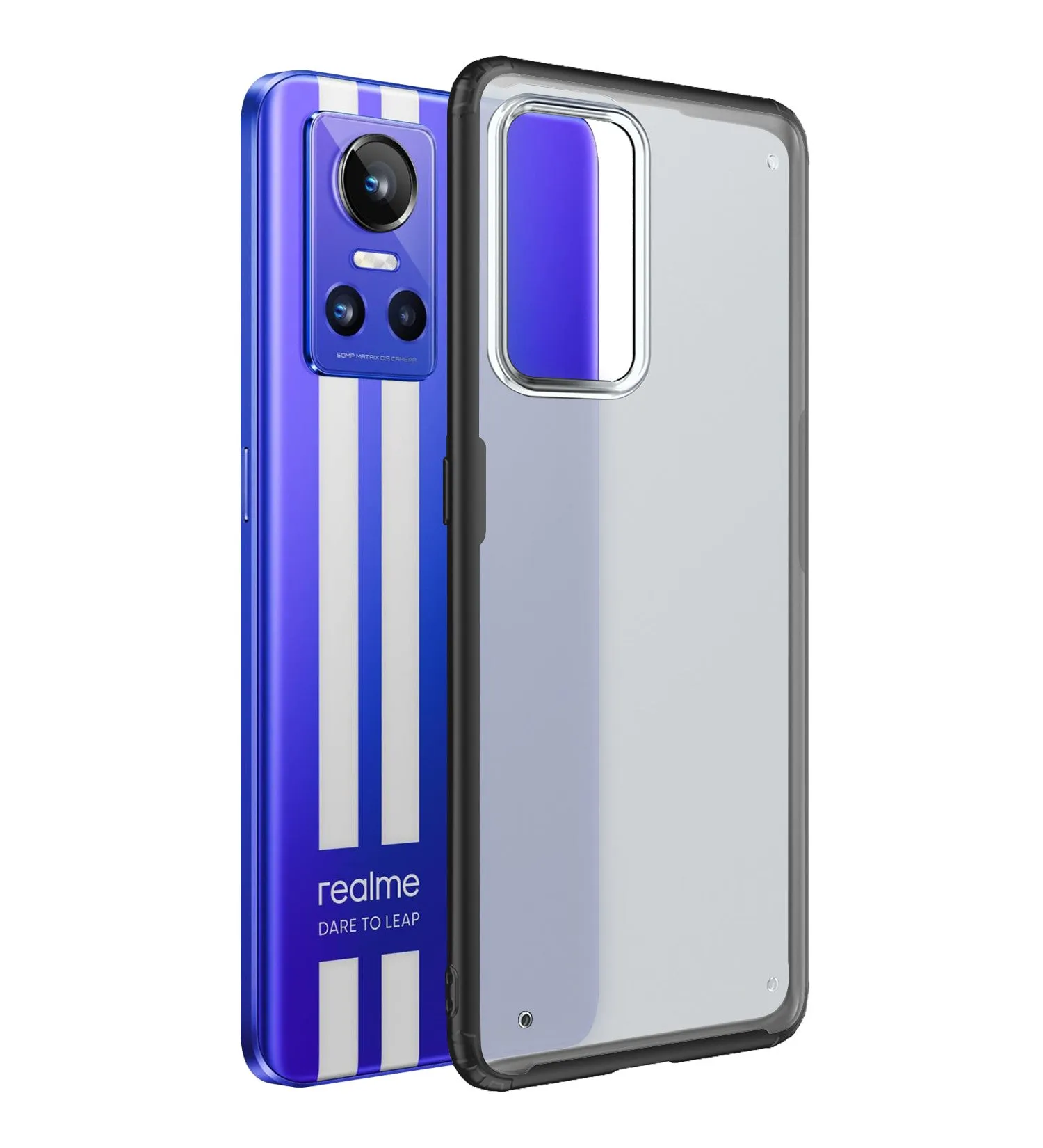 Rugged Frosted Semi Transparent PC Shock Proof Slim Back Cover for Realme GT Neo 3, 6.7 inch, Black