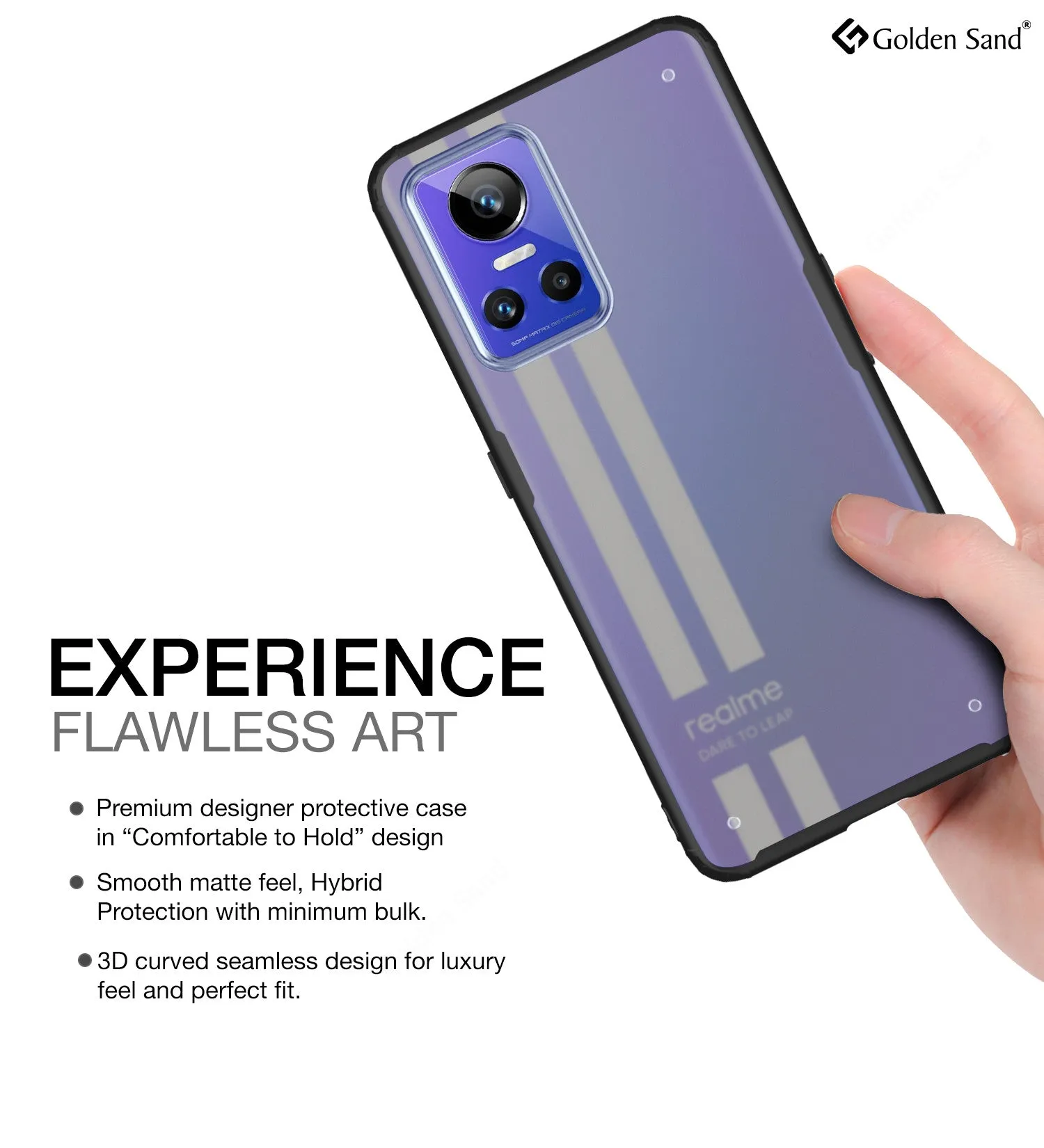 Rugged Frosted Semi Transparent PC Shock Proof Slim Back Cover for Realme GT Neo 3, 6.7 inch, Black