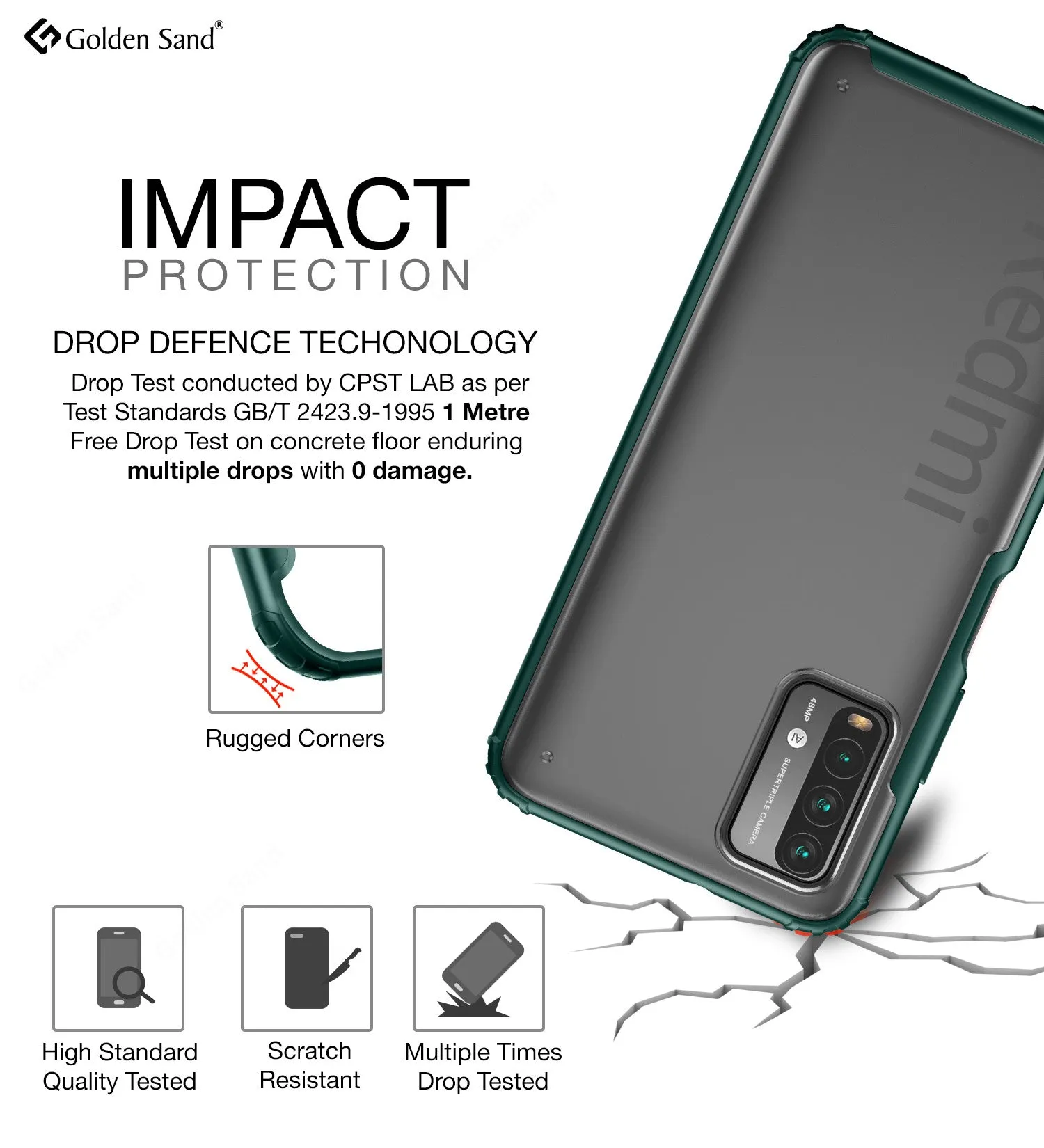 Rugged Frosted Semi Transparent PC Shock Proof Slim Back Cover for Redmi 9 Power, Electric Green