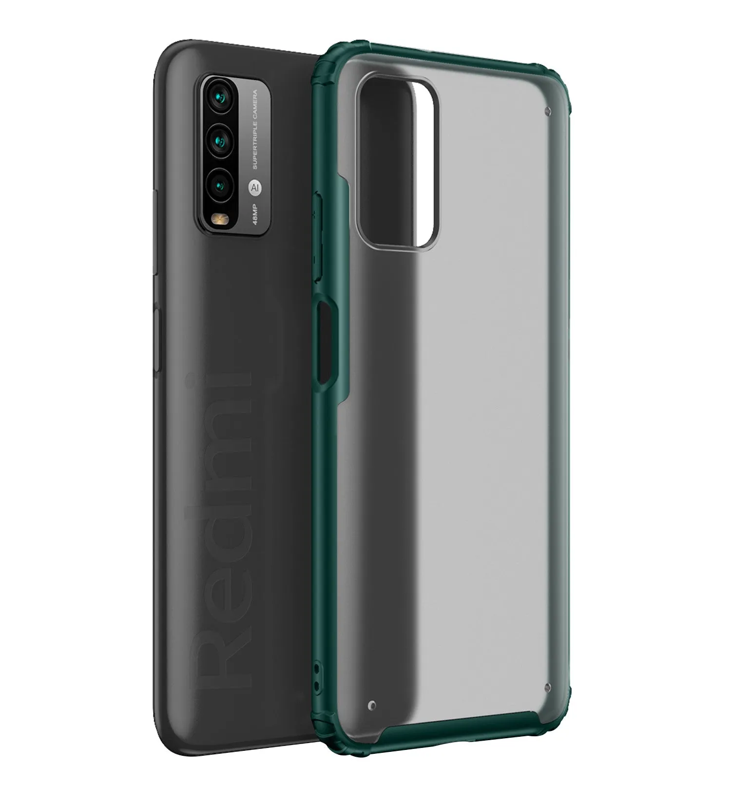 Rugged Frosted Semi Transparent PC Shock Proof Slim Back Cover for Redmi 9 Power, Electric Green