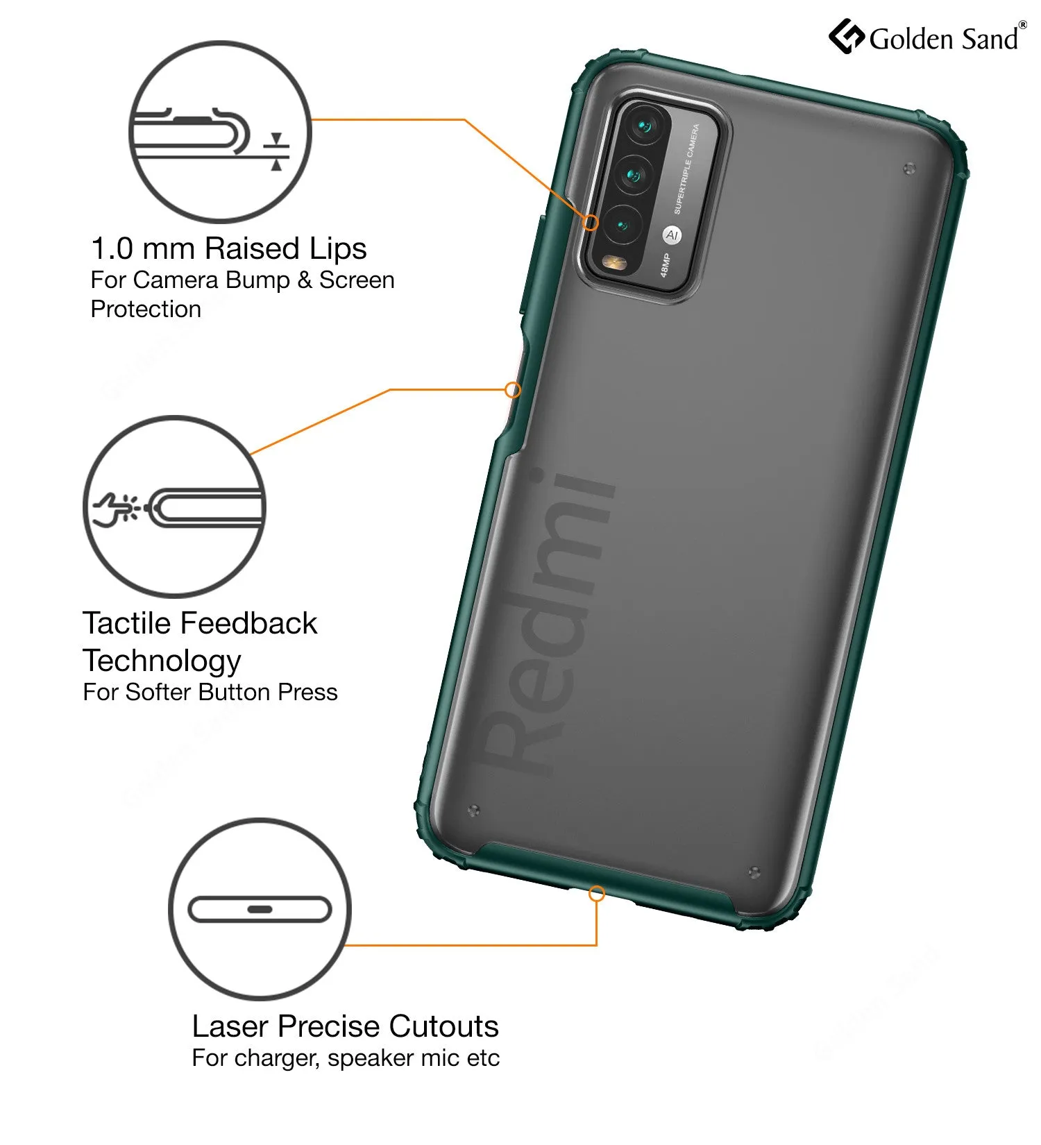 Rugged Frosted Semi Transparent PC Shock Proof Slim Back Cover for Redmi 9 Power, Electric Green