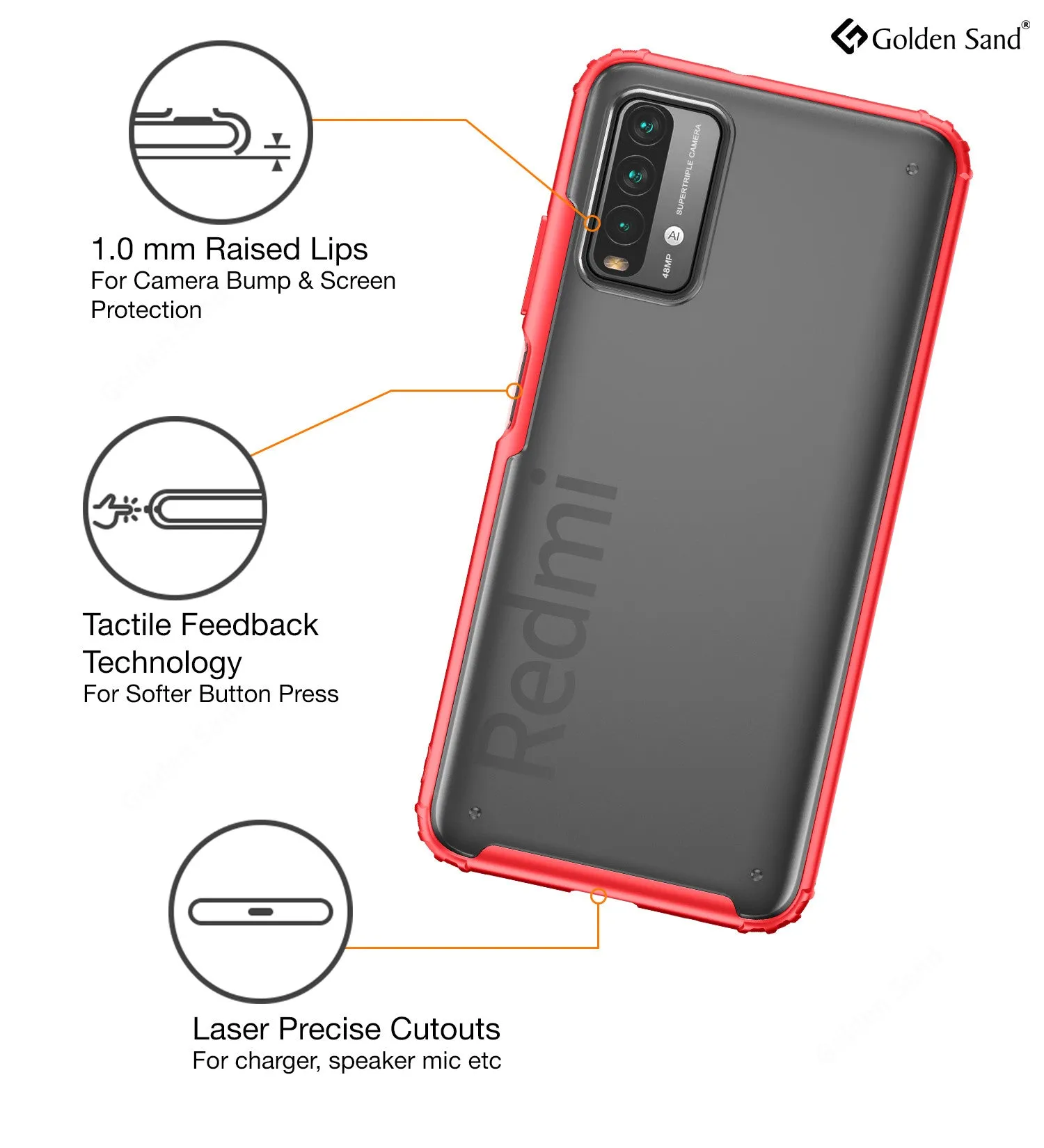 Rugged Frosted Semi Transparent PC Shock Proof Slim Back Cover for Redmi 9 Power, Fiery Red