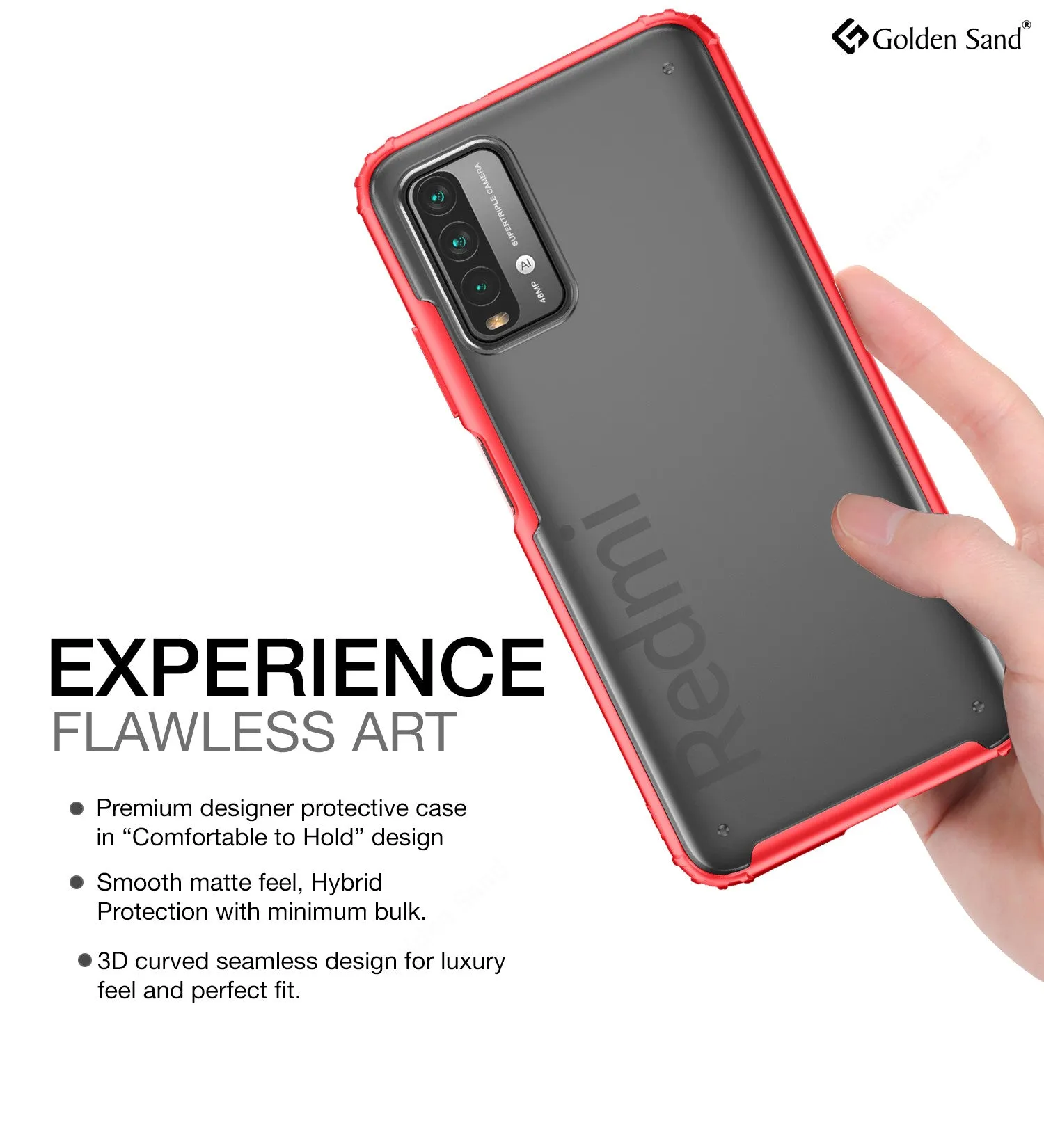 Rugged Frosted Semi Transparent PC Shock Proof Slim Back Cover for Redmi 9 Power, Fiery Red