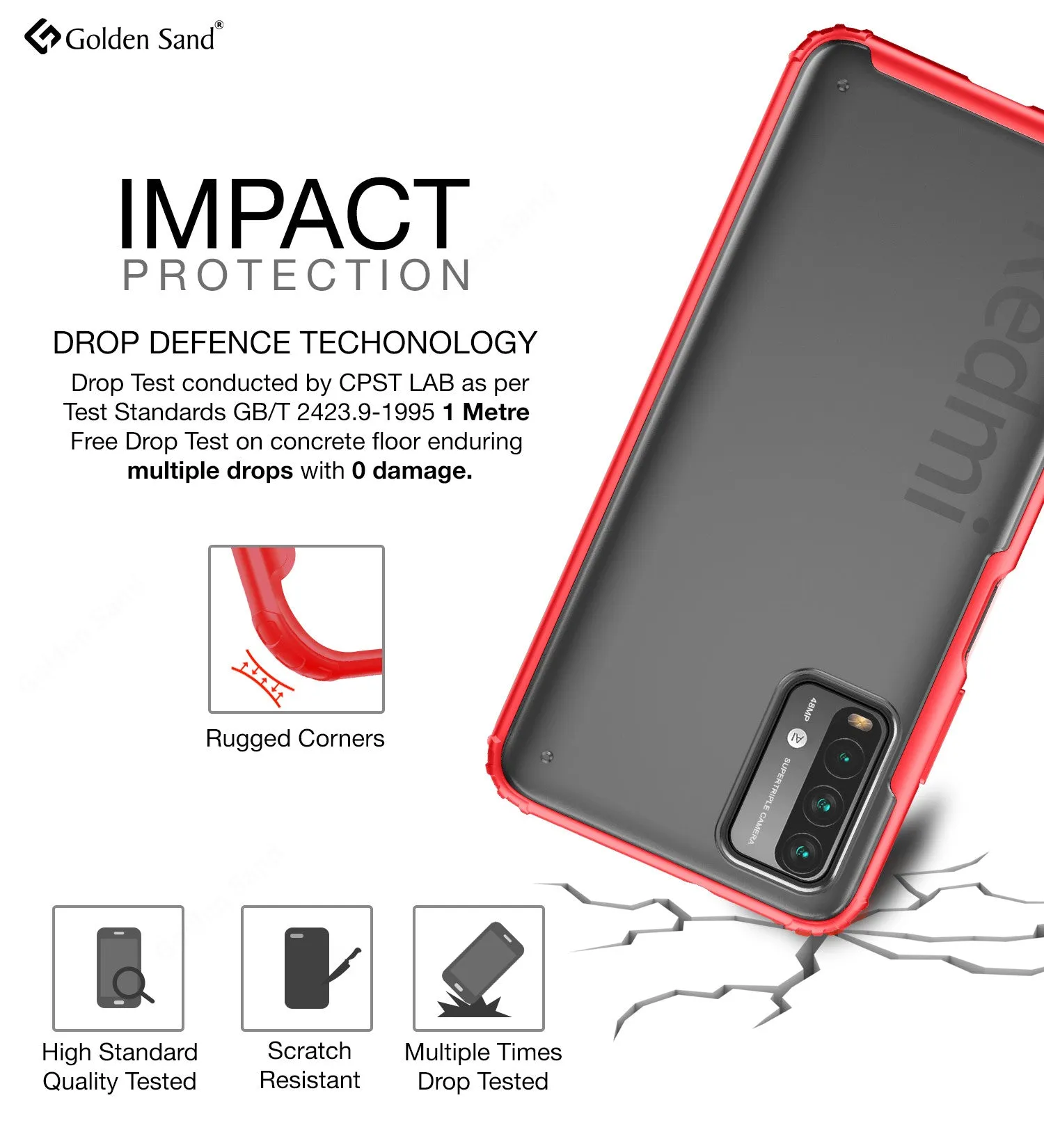 Rugged Frosted Semi Transparent PC Shock Proof Slim Back Cover for Redmi 9 Power, Fiery Red