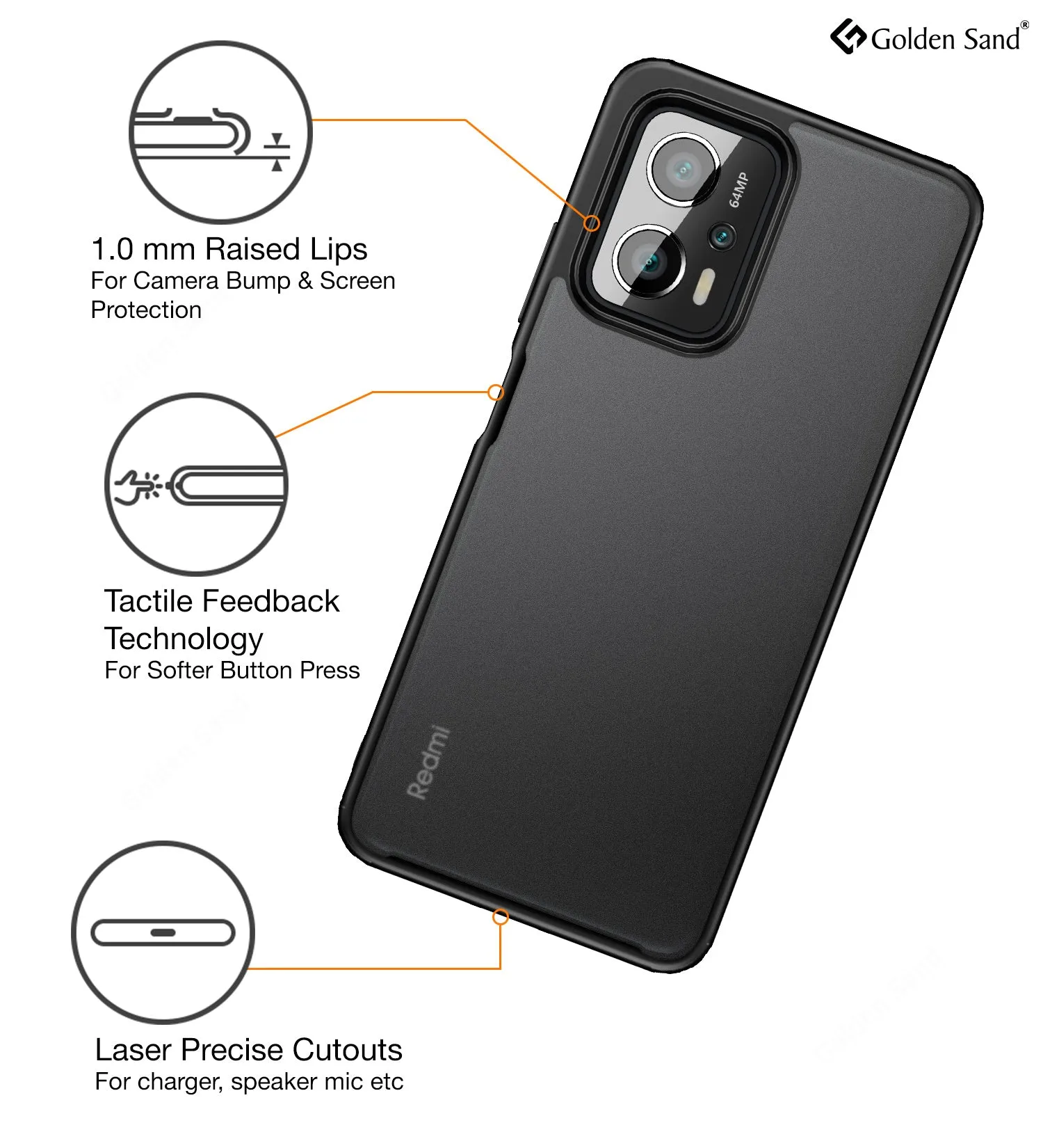 Rugged Frosted Semi Transparent PC Shock Proof Slim Back Cover for Redmi K50i, 6.6 inch, Black
