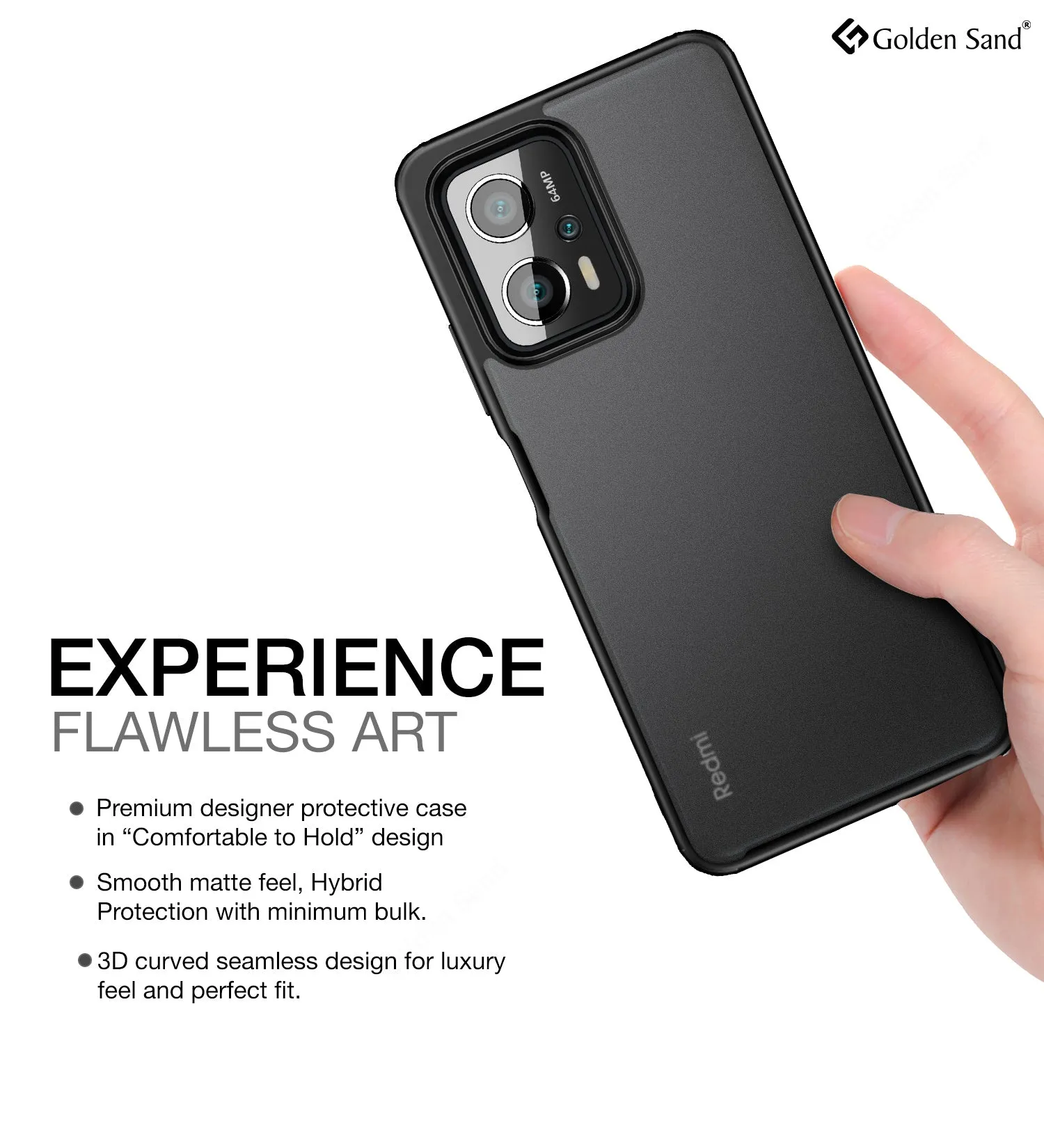 Rugged Frosted Semi Transparent PC Shock Proof Slim Back Cover for Redmi K50i, 6.6 inch, Black