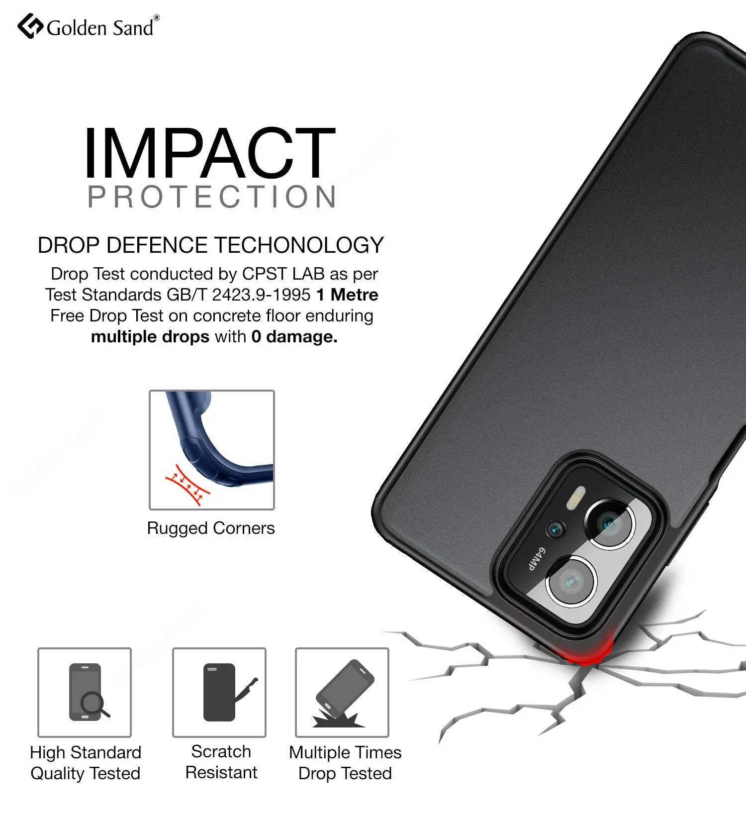 Rugged Frosted Semi Transparent PC Shock Proof Slim Back Cover for Redmi K50i, 6.6 inch, Black