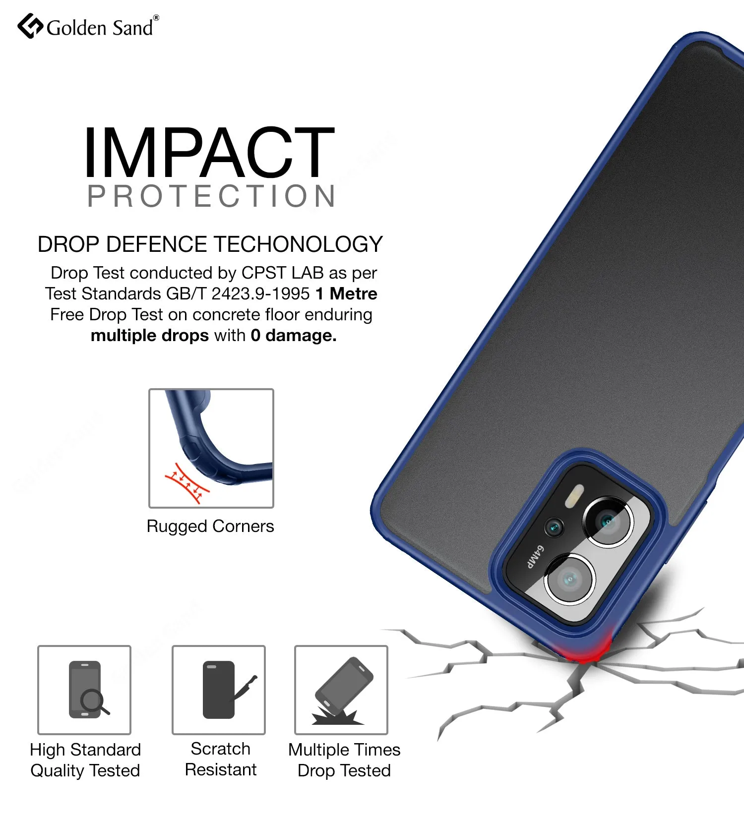 Rugged Frosted Semi Transparent PC Shock Proof Slim Back Cover for Redmi K50i, 6.6 inch, Blue