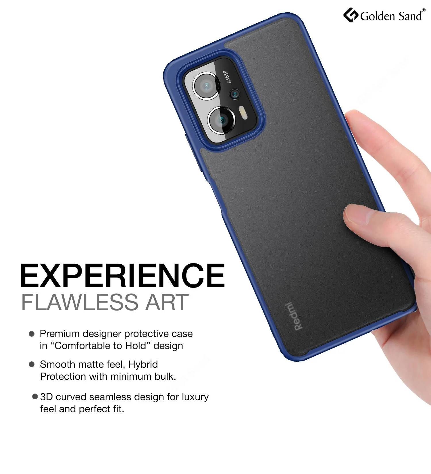 Rugged Frosted Semi Transparent PC Shock Proof Slim Back Cover for Redmi K50i, 6.6 inch, Blue