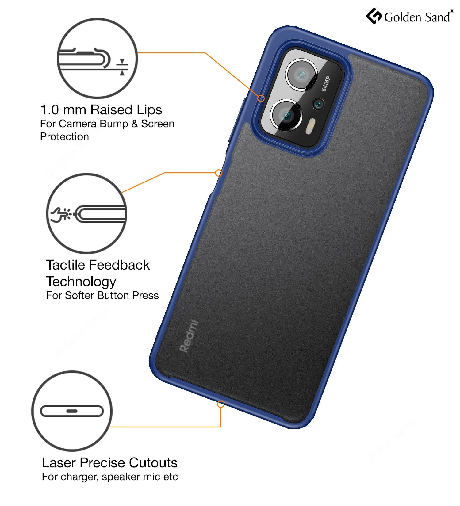 Rugged Frosted Semi Transparent PC Shock Proof Slim Back Cover for Redmi K50i, 6.6 inch, Blue