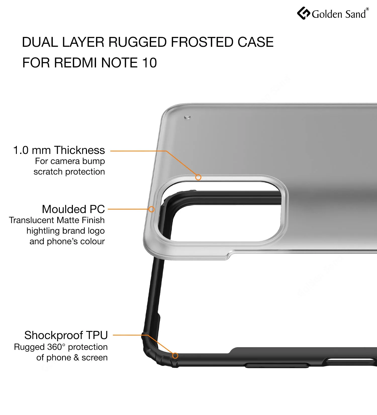Rugged Frosted Semi Transparent PC Shock Proof Slim Back Cover for REDMI Note 11 SE, Xiaomi Redmi Note 10, Xiaomi Redmi Note 10S, 6.43 inch, Black