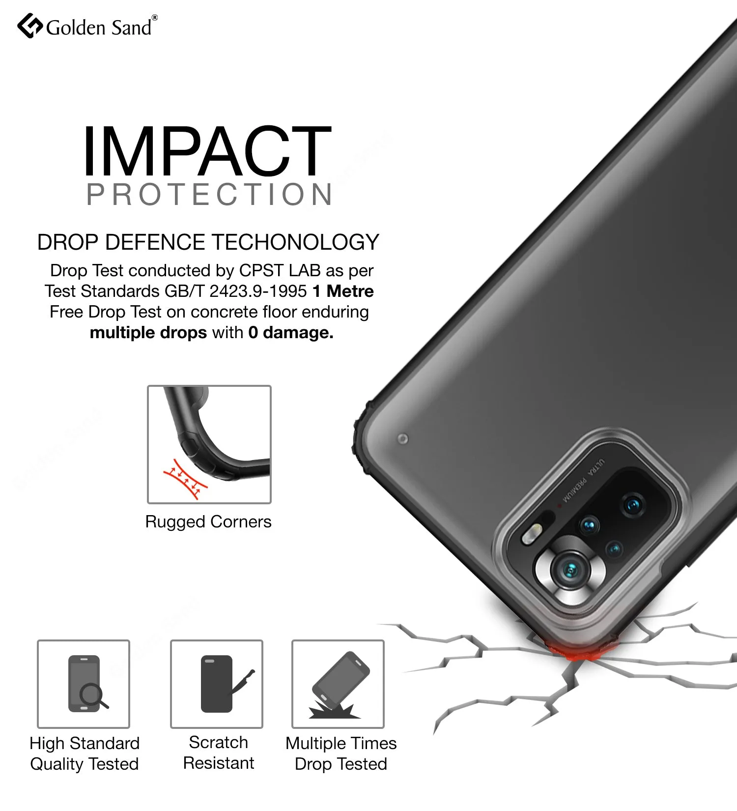 Rugged Frosted Semi Transparent PC Shock Proof Slim Back Cover for REDMI Note 11 SE, Xiaomi Redmi Note 10, Xiaomi Redmi Note 10S, 6.43 inch, Black