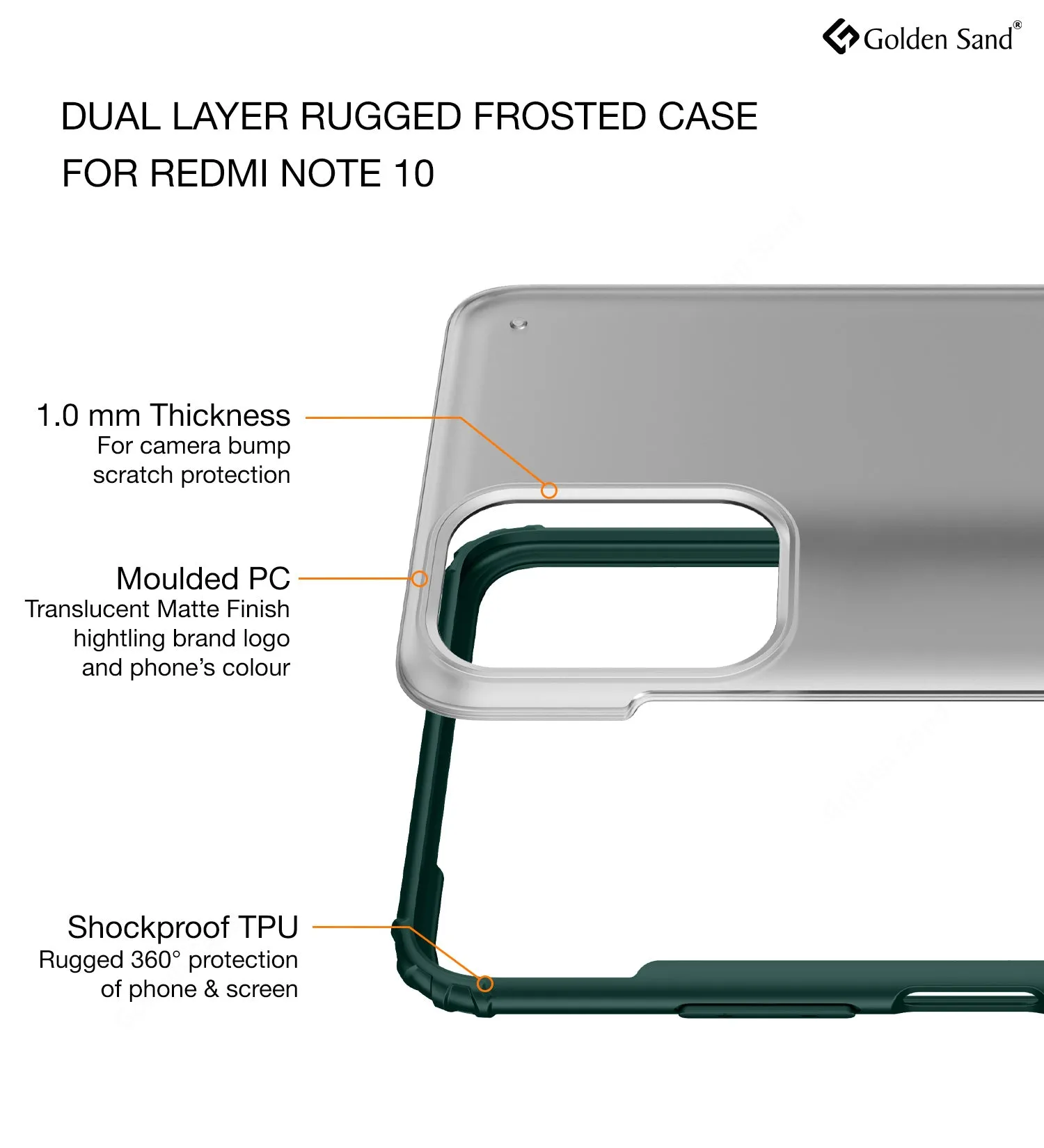 Rugged Frosted Semi Transparent PC Shock Proof Slim Back Cover for REDMI Note 11 SE, Xiaomi Redmi Note 10, Xiaomi Redmi Note 10S, 6.43 inch, Green