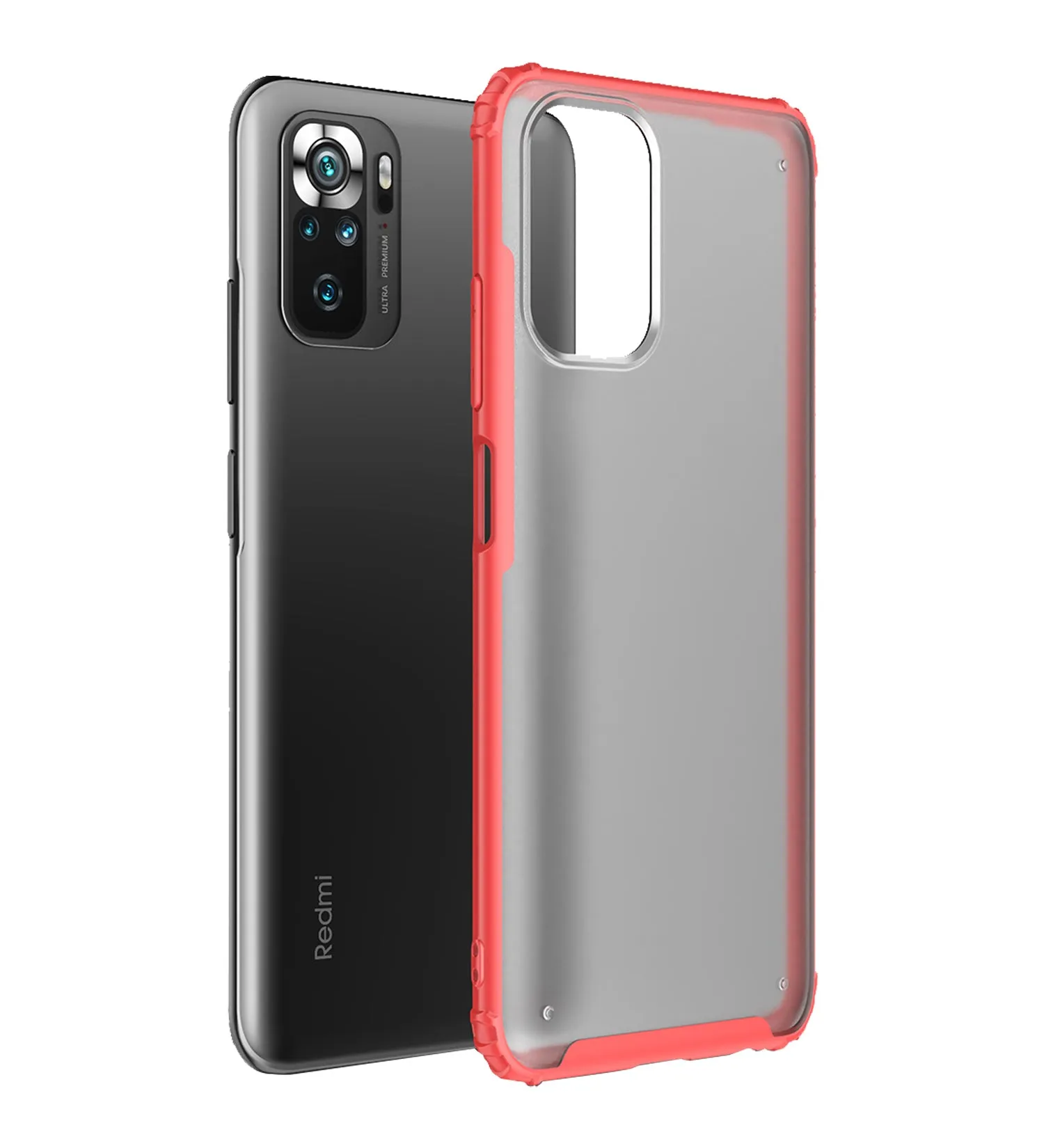 Rugged Frosted Semi Transparent PC Shock Proof Slim Back Cover for REDMI Note 11 SE, Xiaomi Redmi Note 10, Xiaomi Redmi Note 10S, 6.43 inch, Red