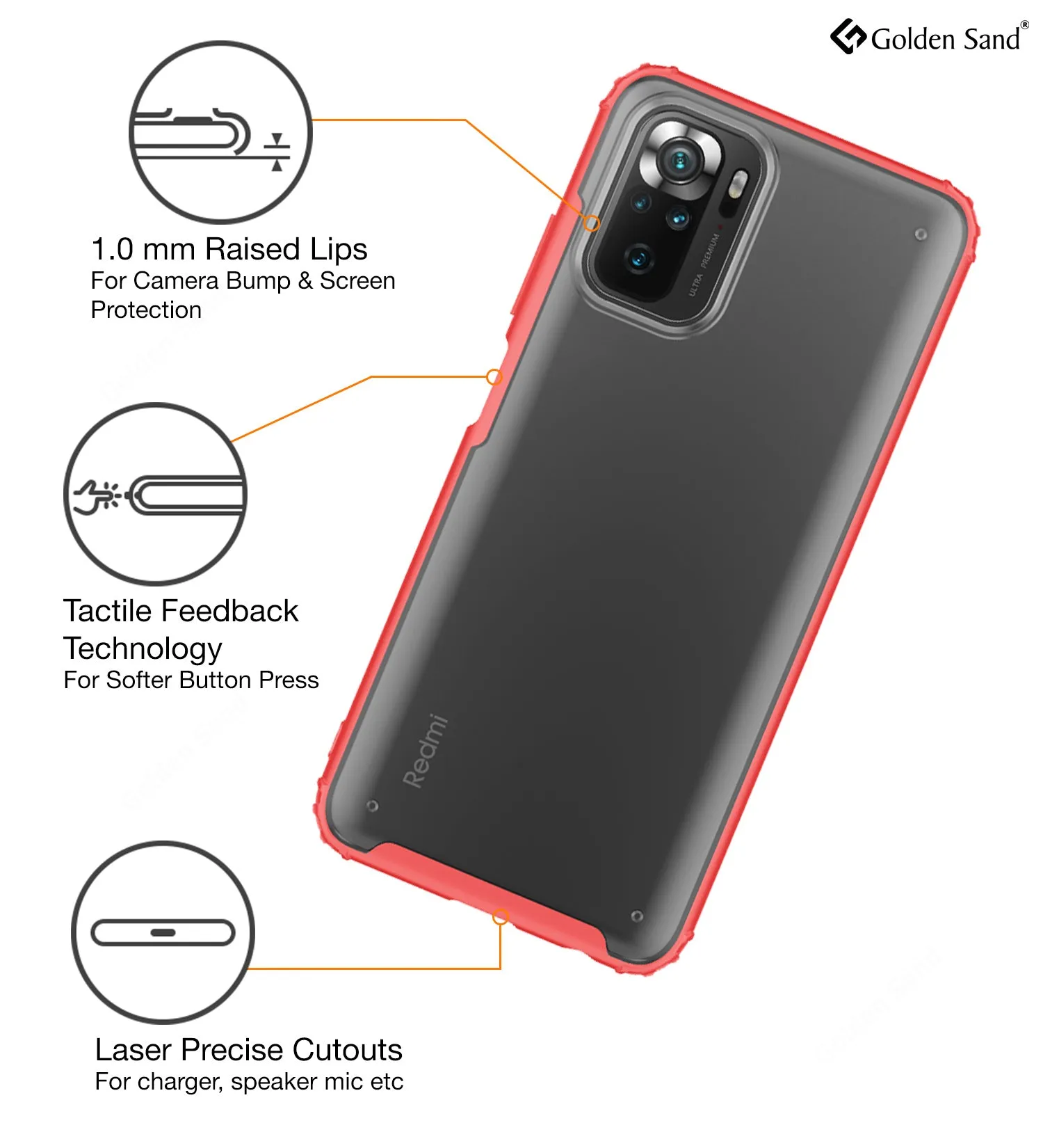 Rugged Frosted Semi Transparent PC Shock Proof Slim Back Cover for REDMI Note 11 SE, Xiaomi Redmi Note 10, Xiaomi Redmi Note 10S, 6.43 inch, Red