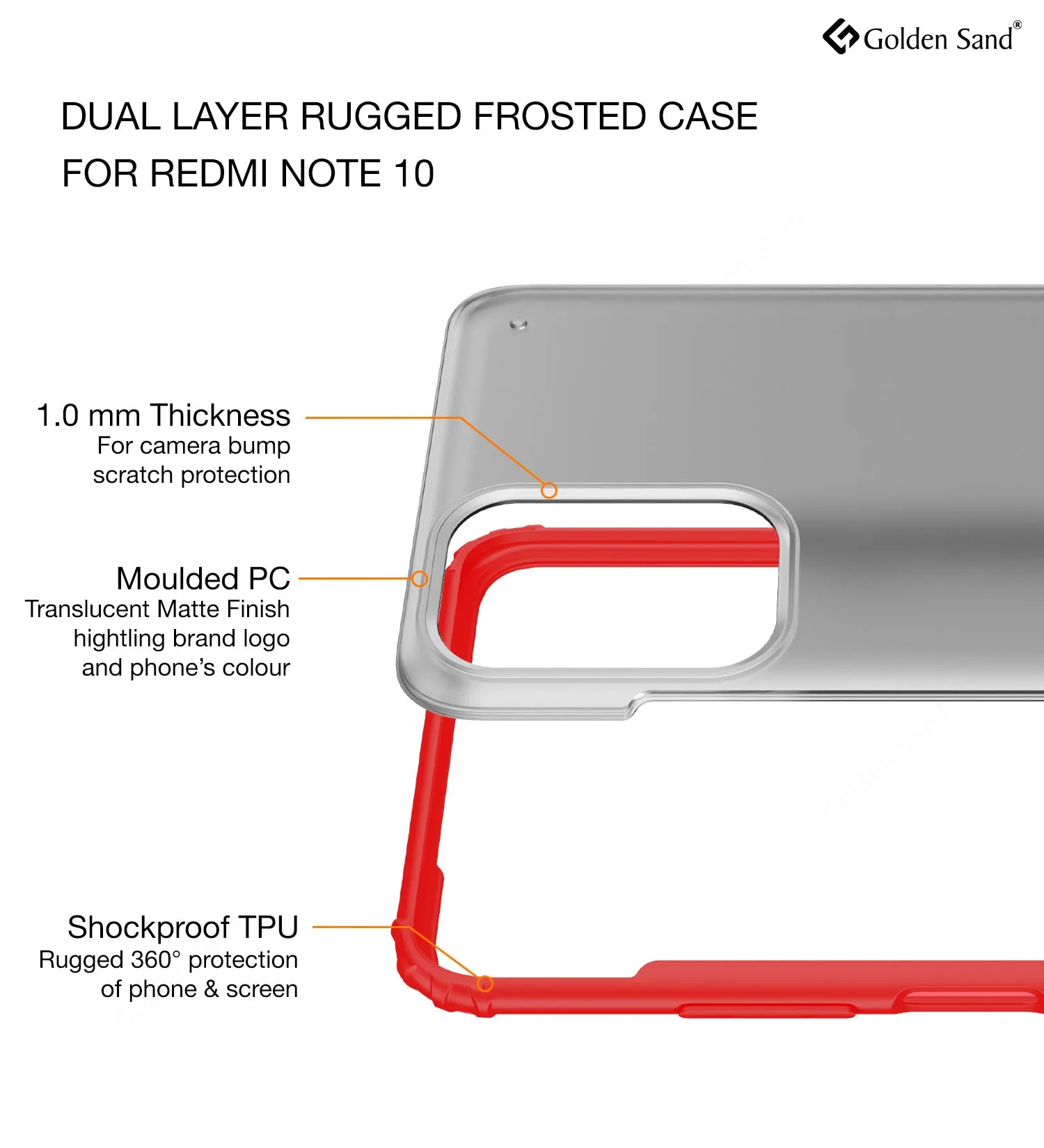 Rugged Frosted Semi Transparent PC Shock Proof Slim Back Cover for REDMI Note 11 SE, Xiaomi Redmi Note 10, Xiaomi Redmi Note 10S, 6.43 inch, Red