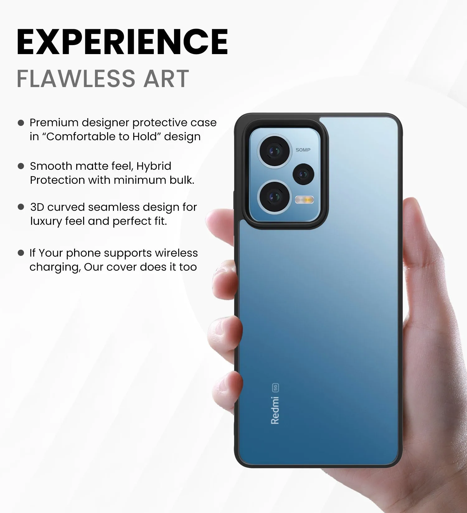 Rugged Frosted Semi Transparent PC Shock Proof Slim Back Cover for Redmi Note 12 Pro 5G, POCO X5 Pro 5G, 6.67 inch, Black