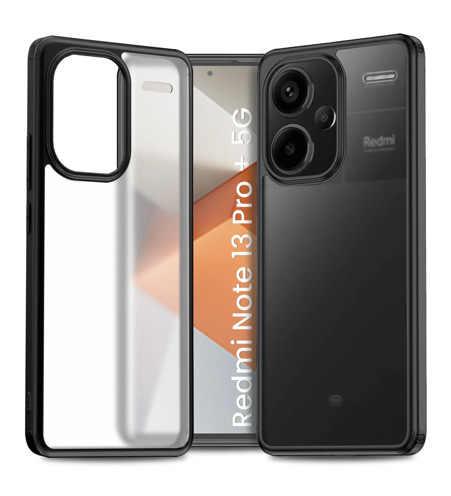 Rugged Frosted Semi Transparent PC Shock Proof Slim Back Cover for Redmi Note 13 Pro  Plus 5G, 6.67 inch, Black