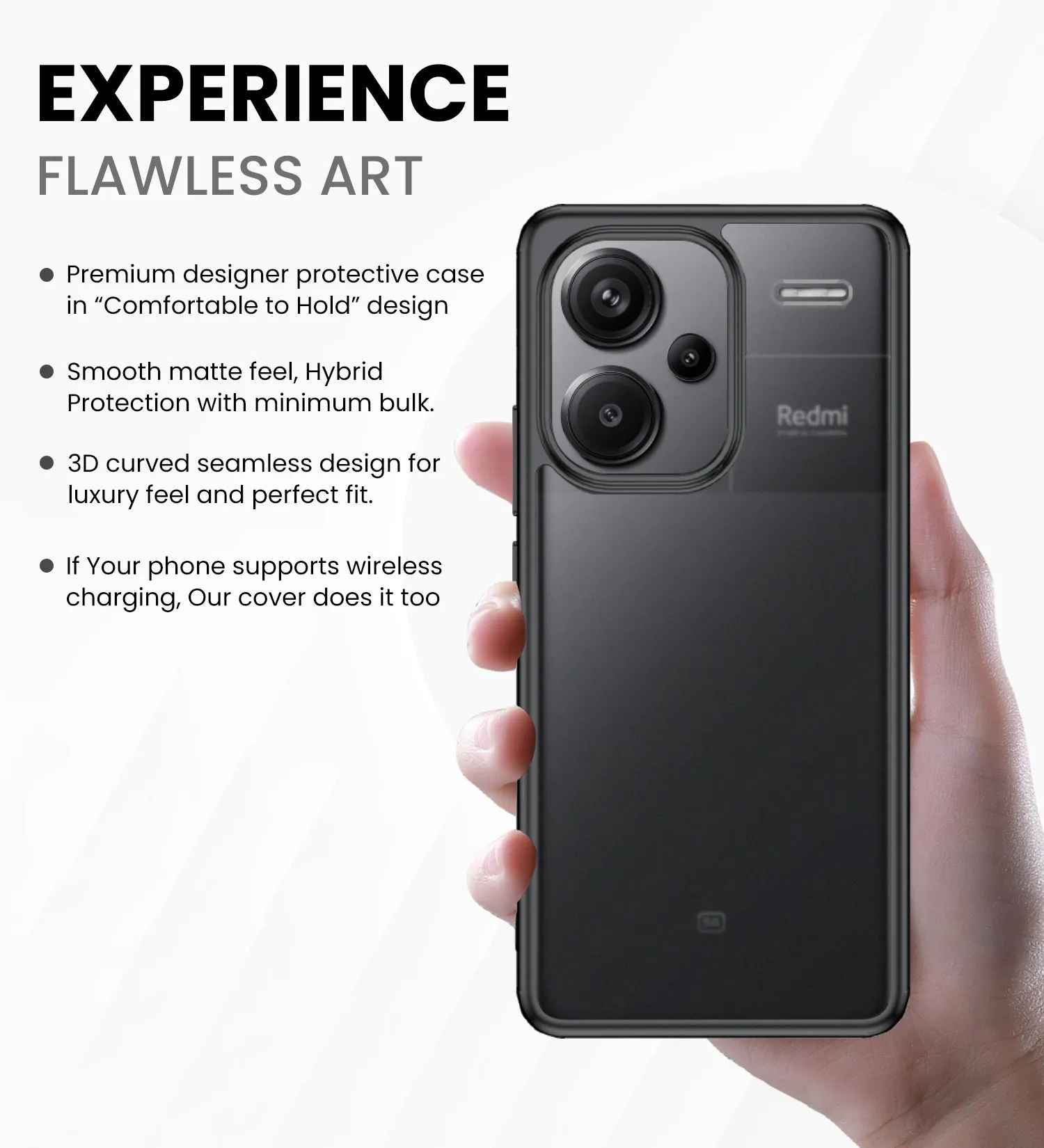 Rugged Frosted Semi Transparent PC Shock Proof Slim Back Cover for Redmi Note 13 Pro  Plus 5G, 6.67 inch, Black