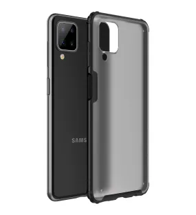 Rugged Frosted Semi Transparent PC Shock Proof Slim Back Cover for Samsung Galaxy A12, Samsung Galaxy M12, Samsung Galaxy F12, 6.5 inch, Black