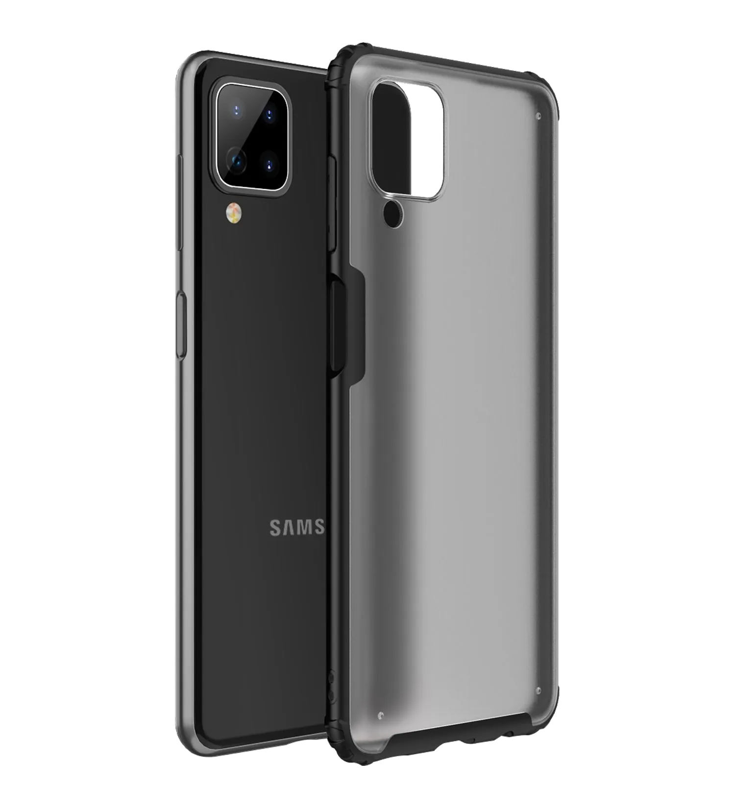 Rugged Frosted Semi Transparent PC Shock Proof Slim Back Cover for Samsung Galaxy A12, Samsung Galaxy M12, Samsung Galaxy F12, 6.5 inch, Black