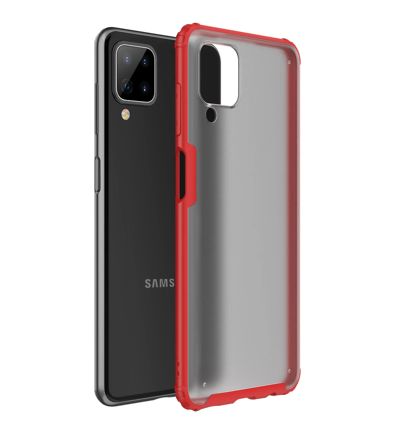 Rugged Frosted Semi Transparent PC Shock Proof Slim Back Cover for Samsung Galaxy A12, Samsung Galaxy M12, Samsung Galaxy F12, 6.5 inch, Red