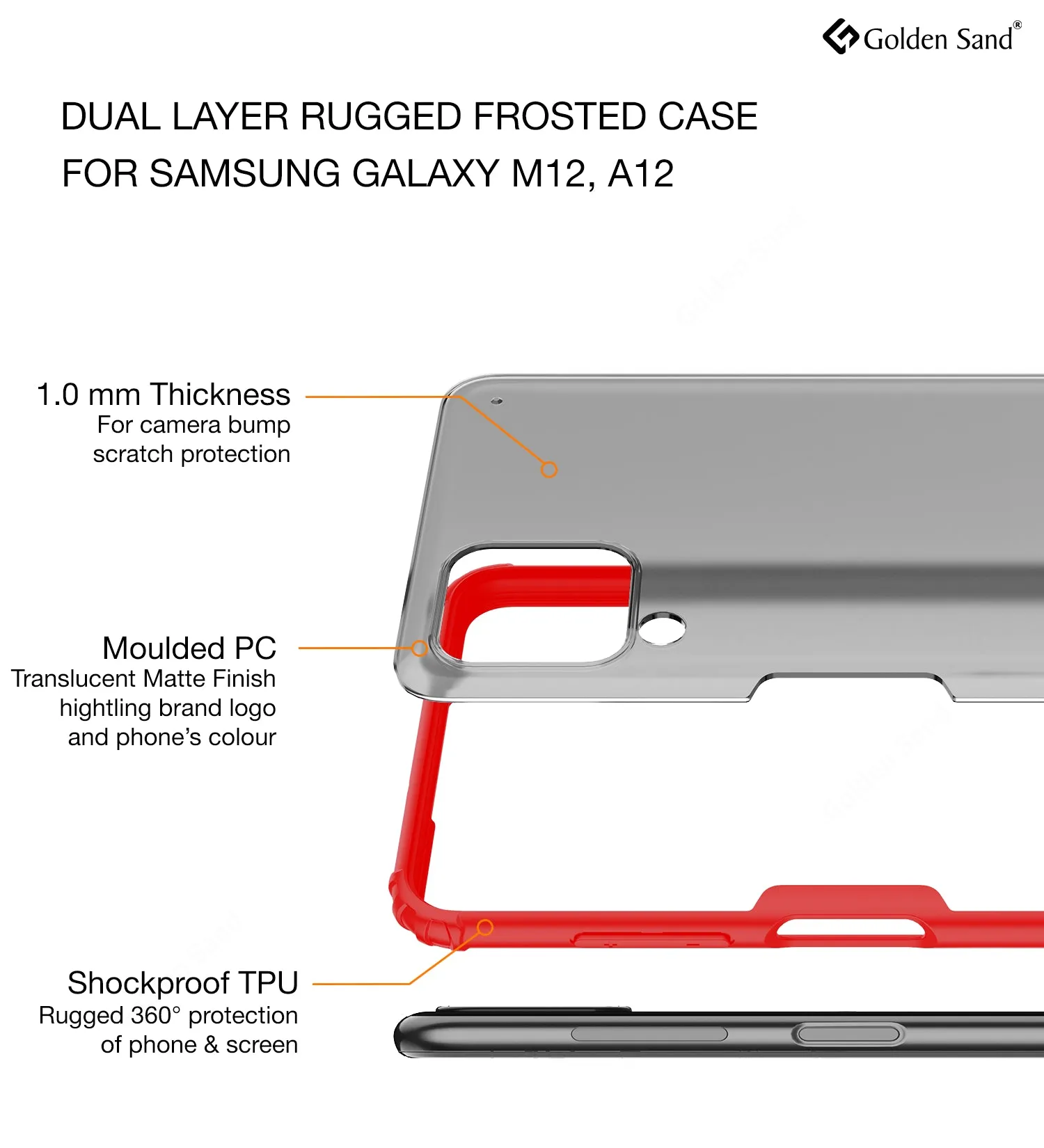Rugged Frosted Semi Transparent PC Shock Proof Slim Back Cover for Samsung Galaxy A12, Samsung Galaxy M12, Samsung Galaxy F12, 6.5 inch, Red