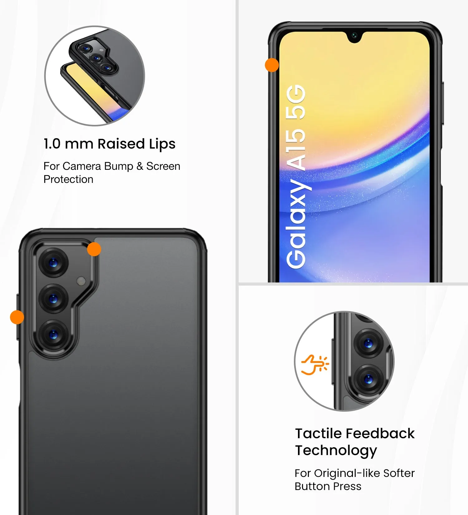 Rugged Frosted Semi Transparent PC Shock Proof Slim Back Cover for Samsung Galaxy A15 5G, Samsung Galaxy F15 5G, 6.5 inch, Black