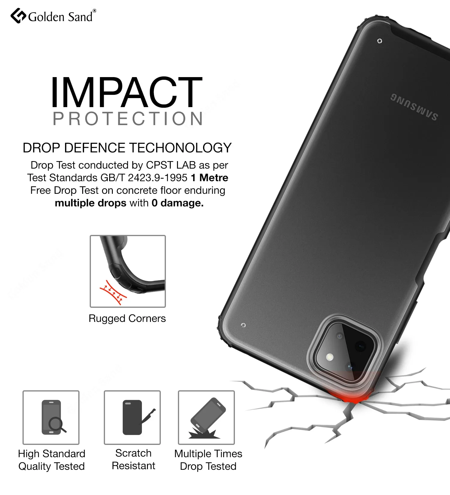 Rugged Frosted Semi Transparent PC Shock Proof Slim Back Cover for Samsung Galaxy A22 5G, Samsung Galaxy F42 5G, 6.6 inch, Black