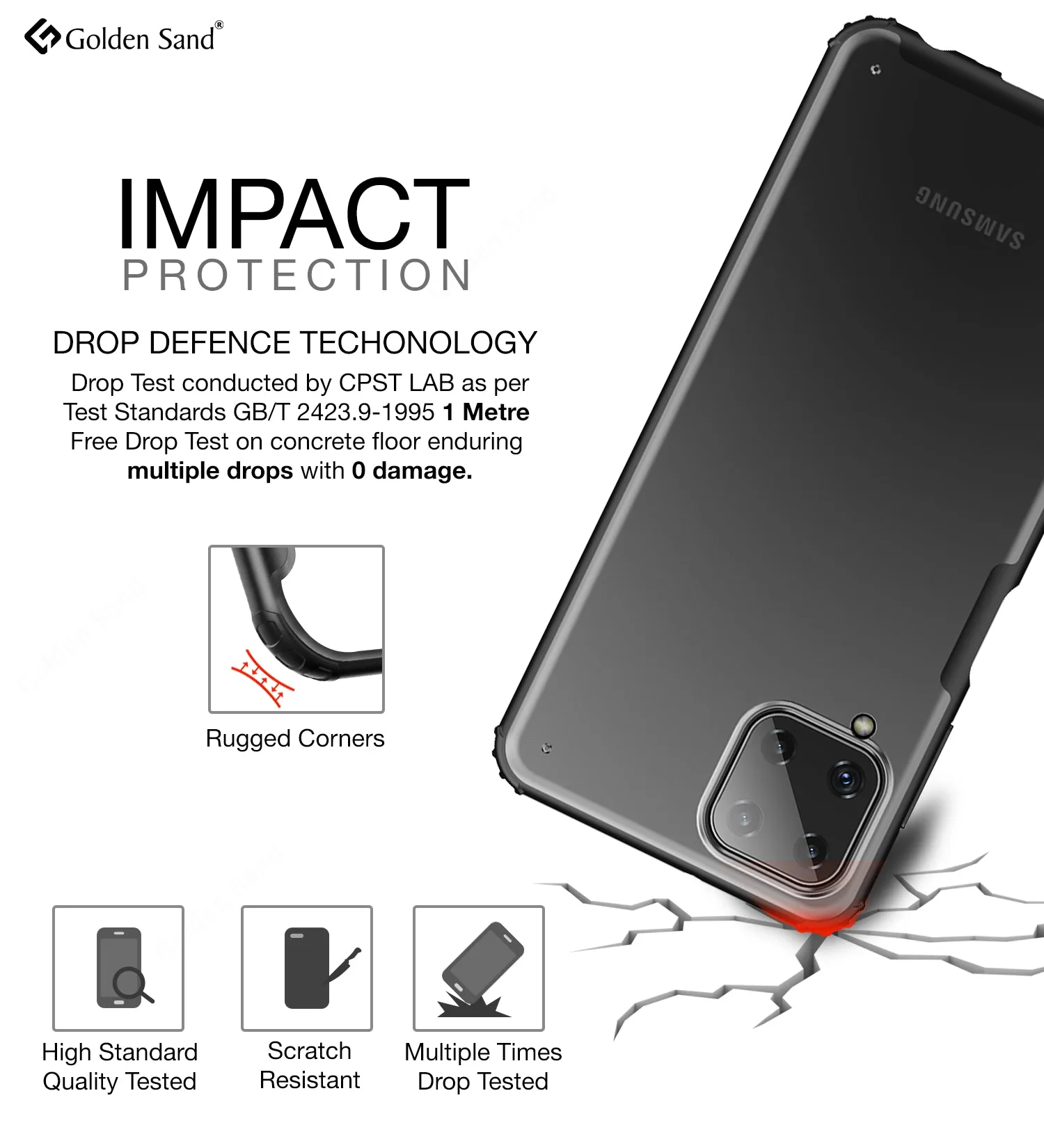 Rugged Frosted Semi Transparent PC Shock Proof Slim Back Cover for Samsung Galaxy A22, 6.4 inch, Black